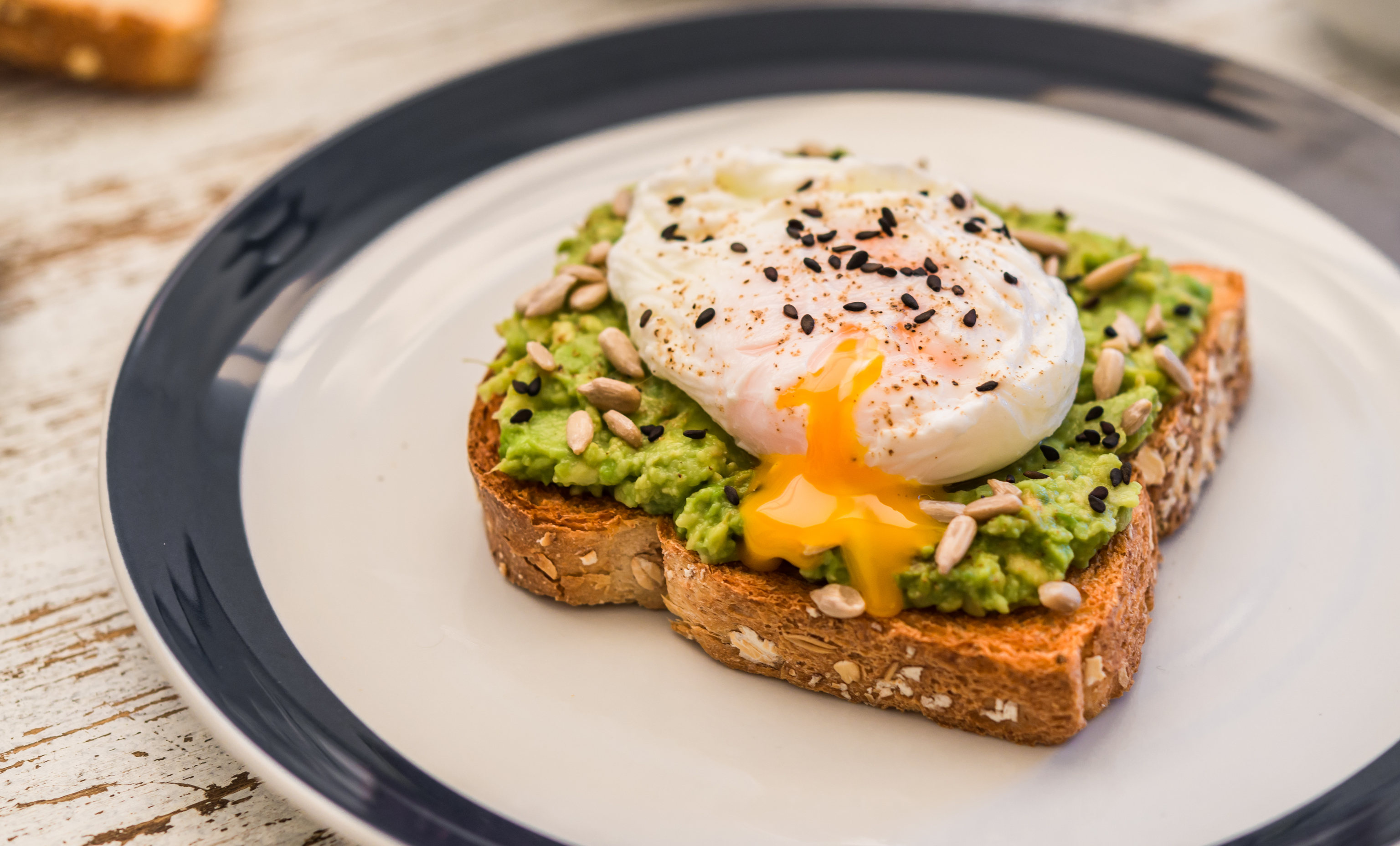 Avocado and poached egg on toast.