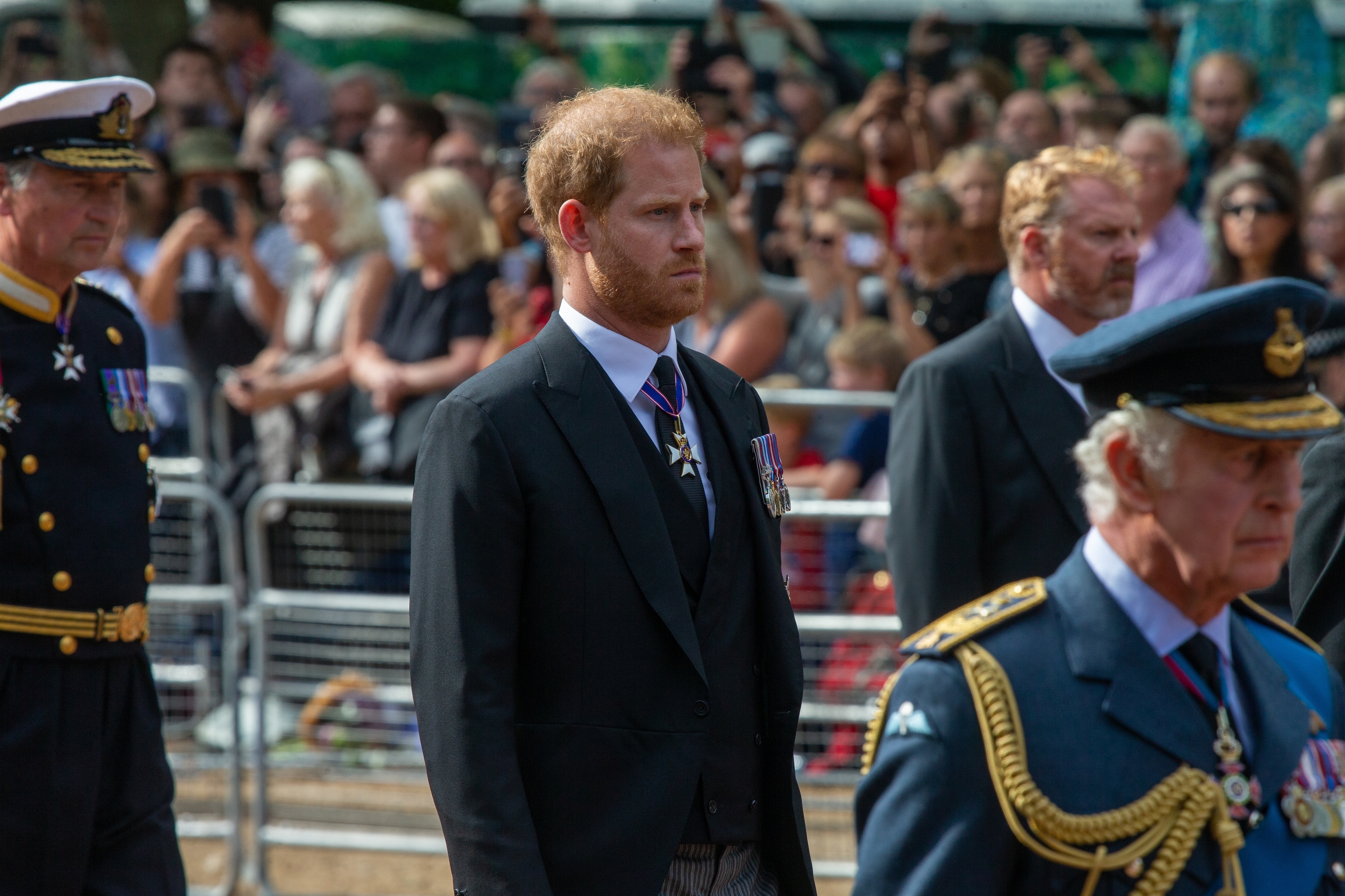 Prince Harry follows the Queen's coffin during her state funeral.