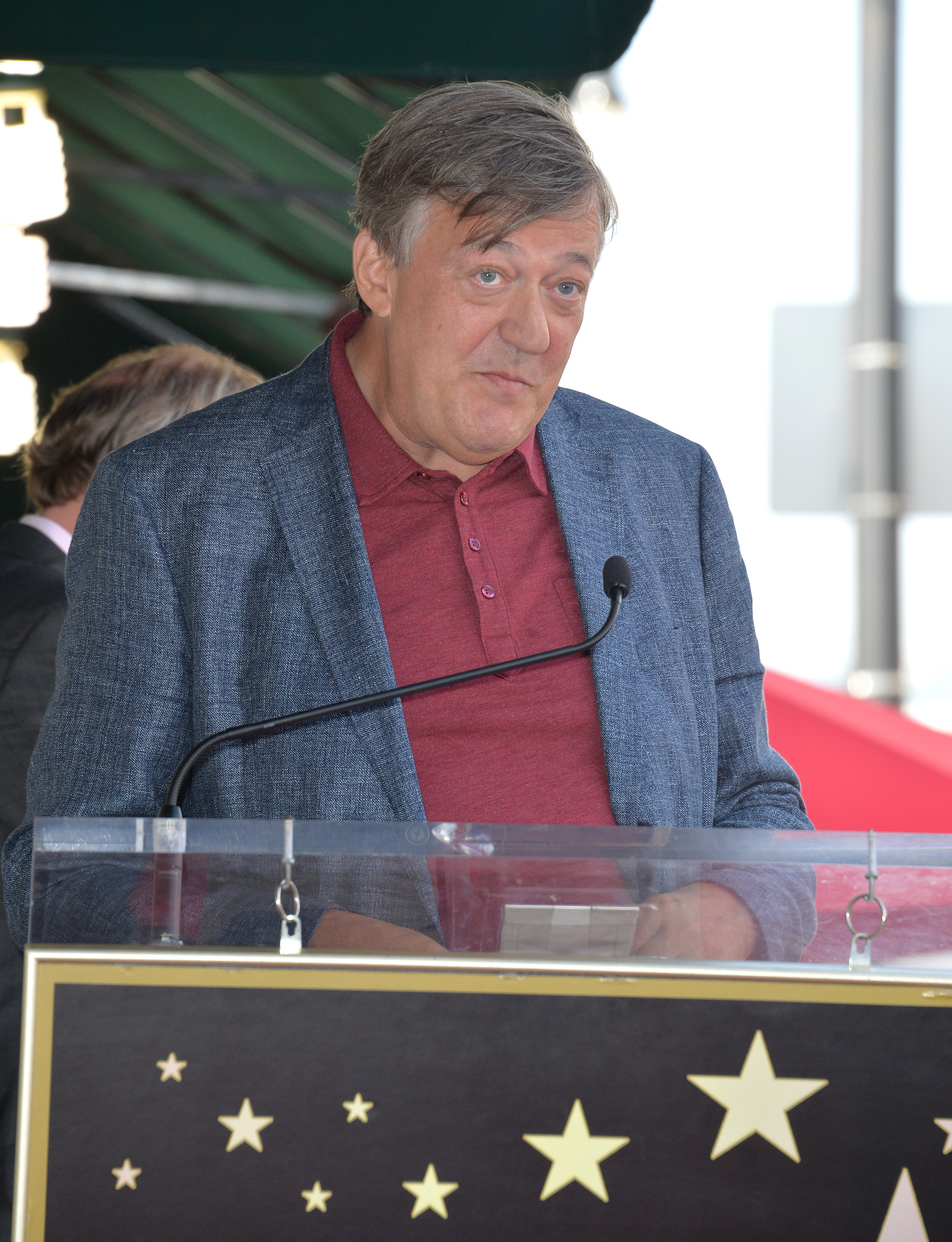 Stephen Fry at the Hollywood Walk of Fame in 2016.