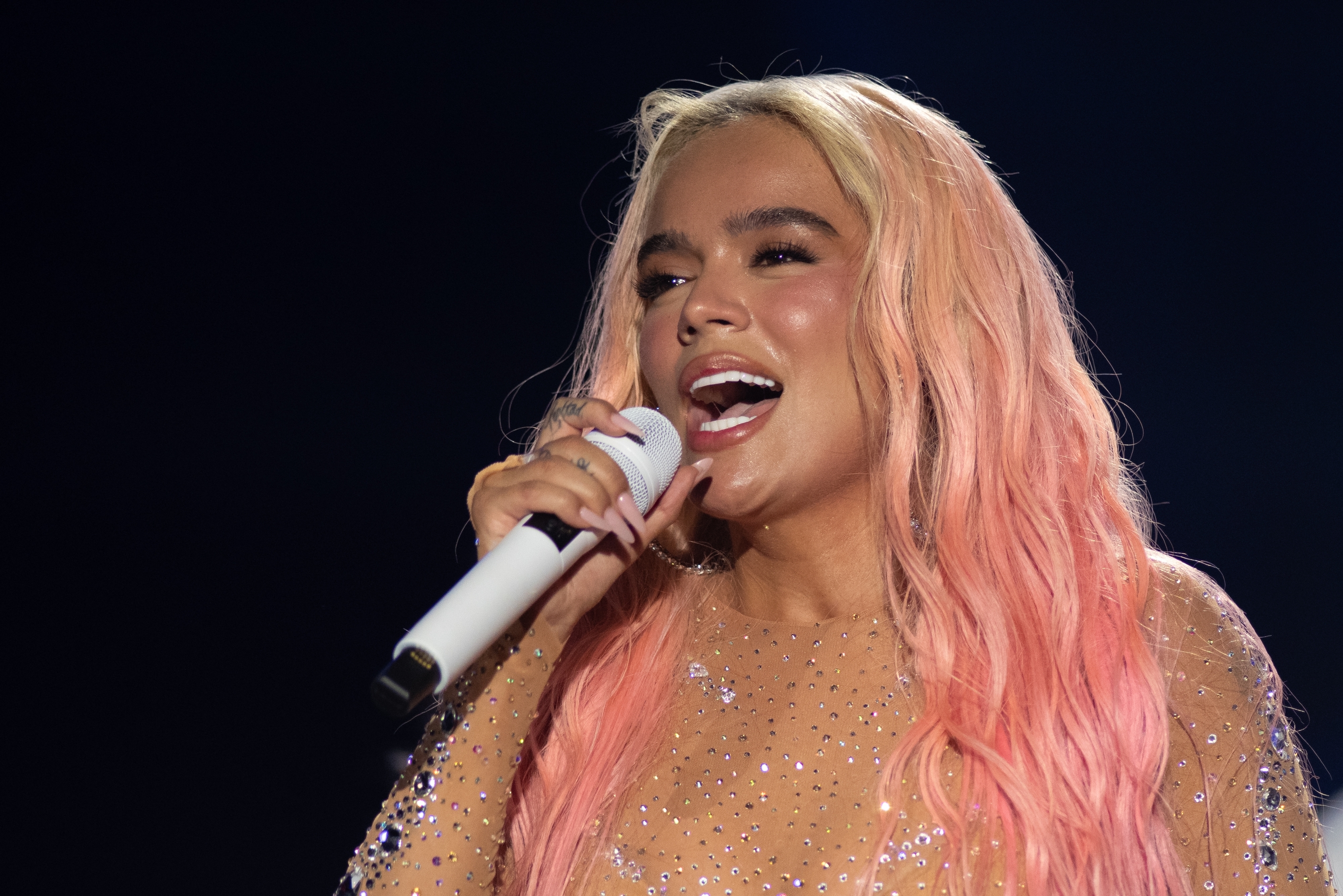 Karol G performs at the Hard Rock Stadium in Miami in August 2023.