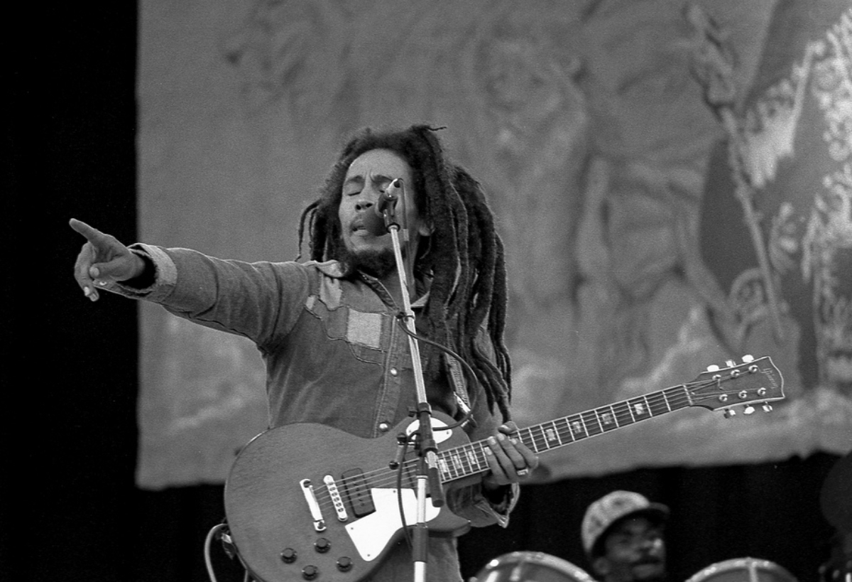 Bob Marley performing at Dalymount Park in Dublin in July 1980.