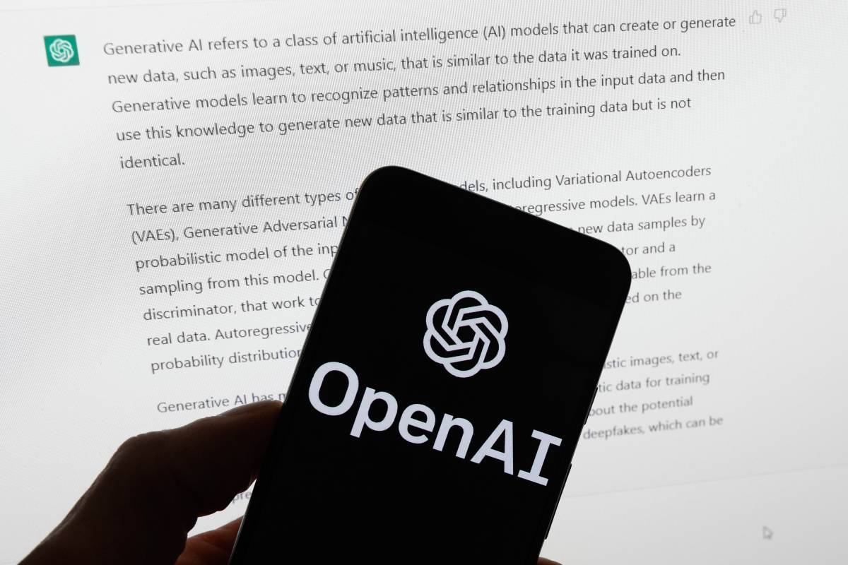 Photography of the Open AI logo after a text generated by ChatGPT