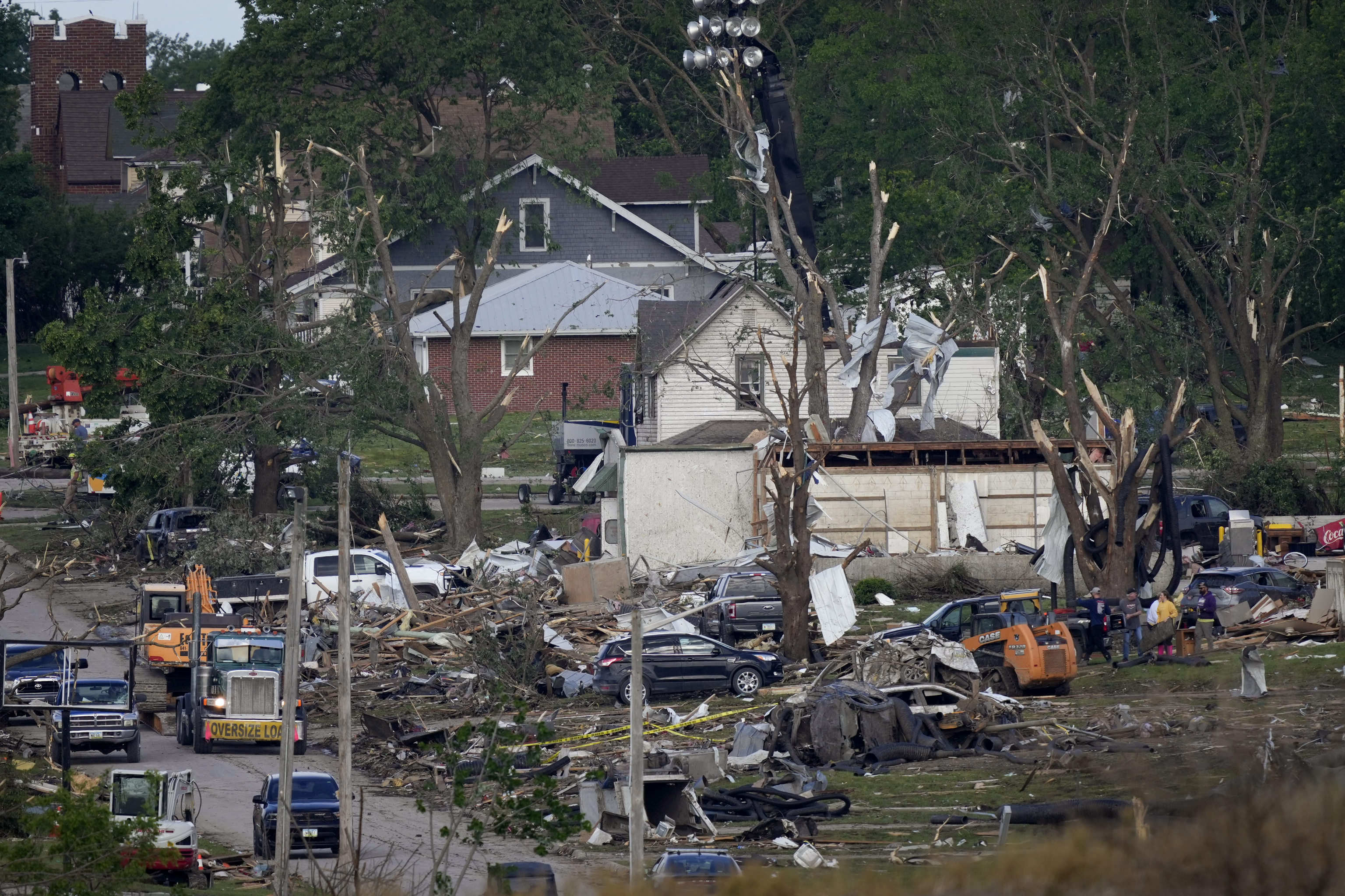 Tornado damaged property is seen in Greenfield, Iowa.