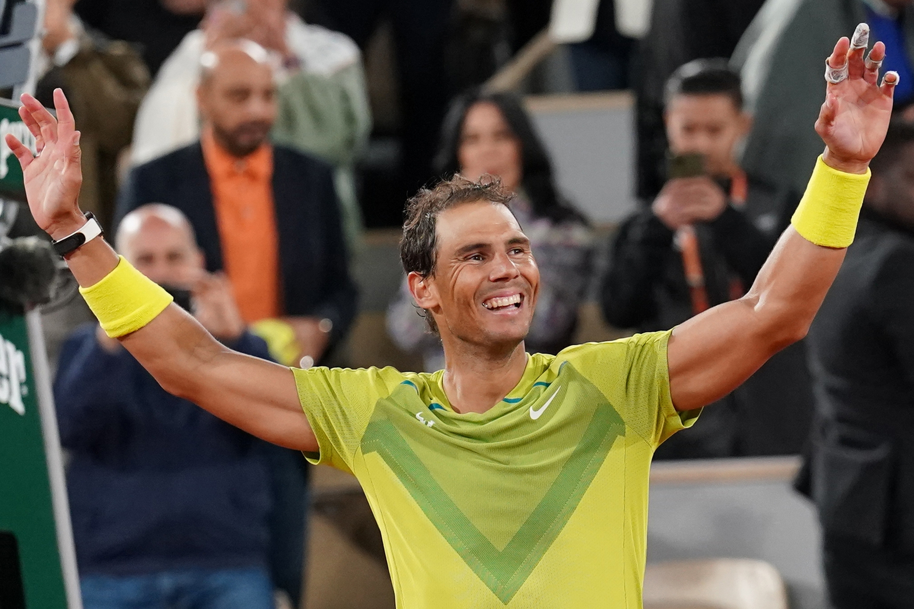 Spain's Rafael Nadal gestures.