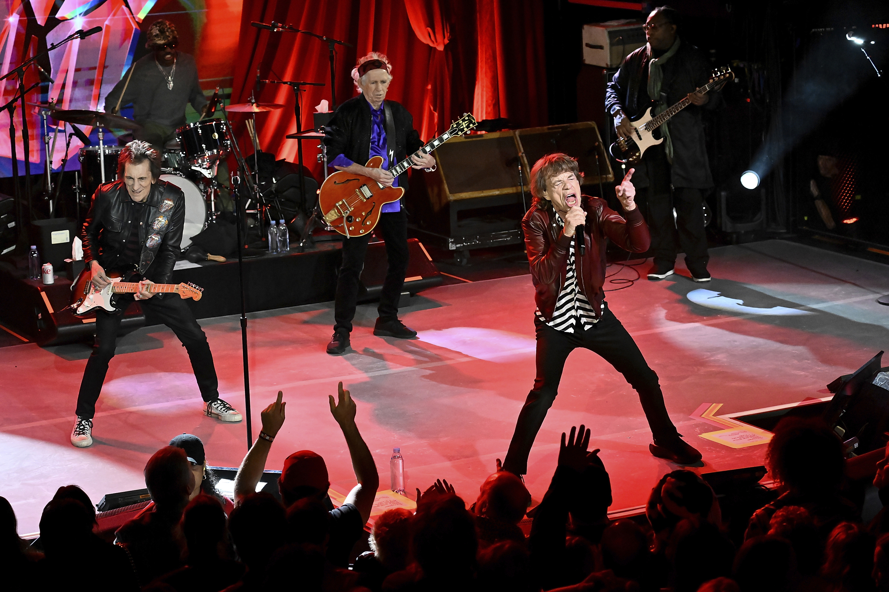 he Rolling Stones perform at a celebration for the release of their new album, "Hackney Diamonds,"