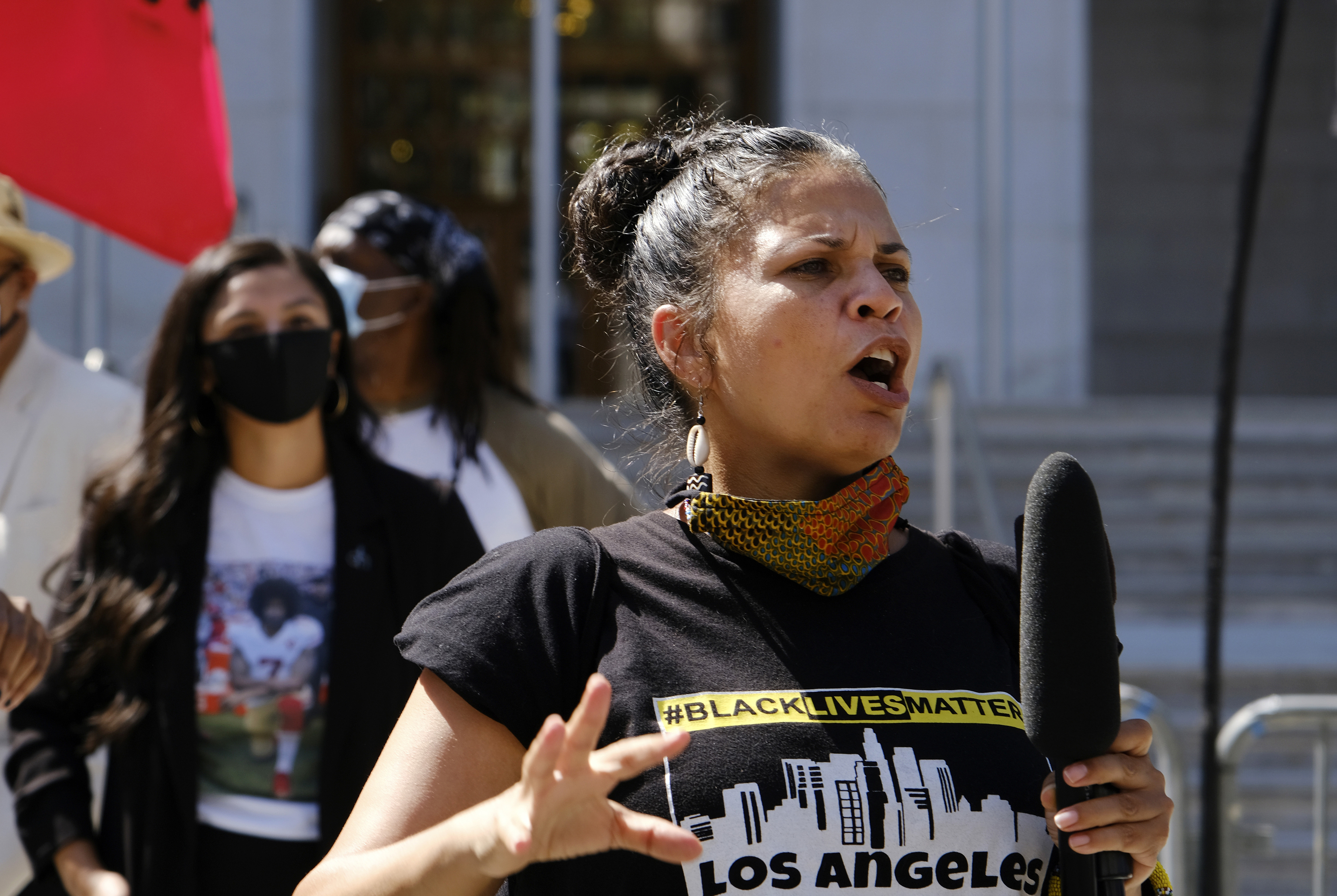 Melina Abdullah speaks during a Black Lives Matter protest.