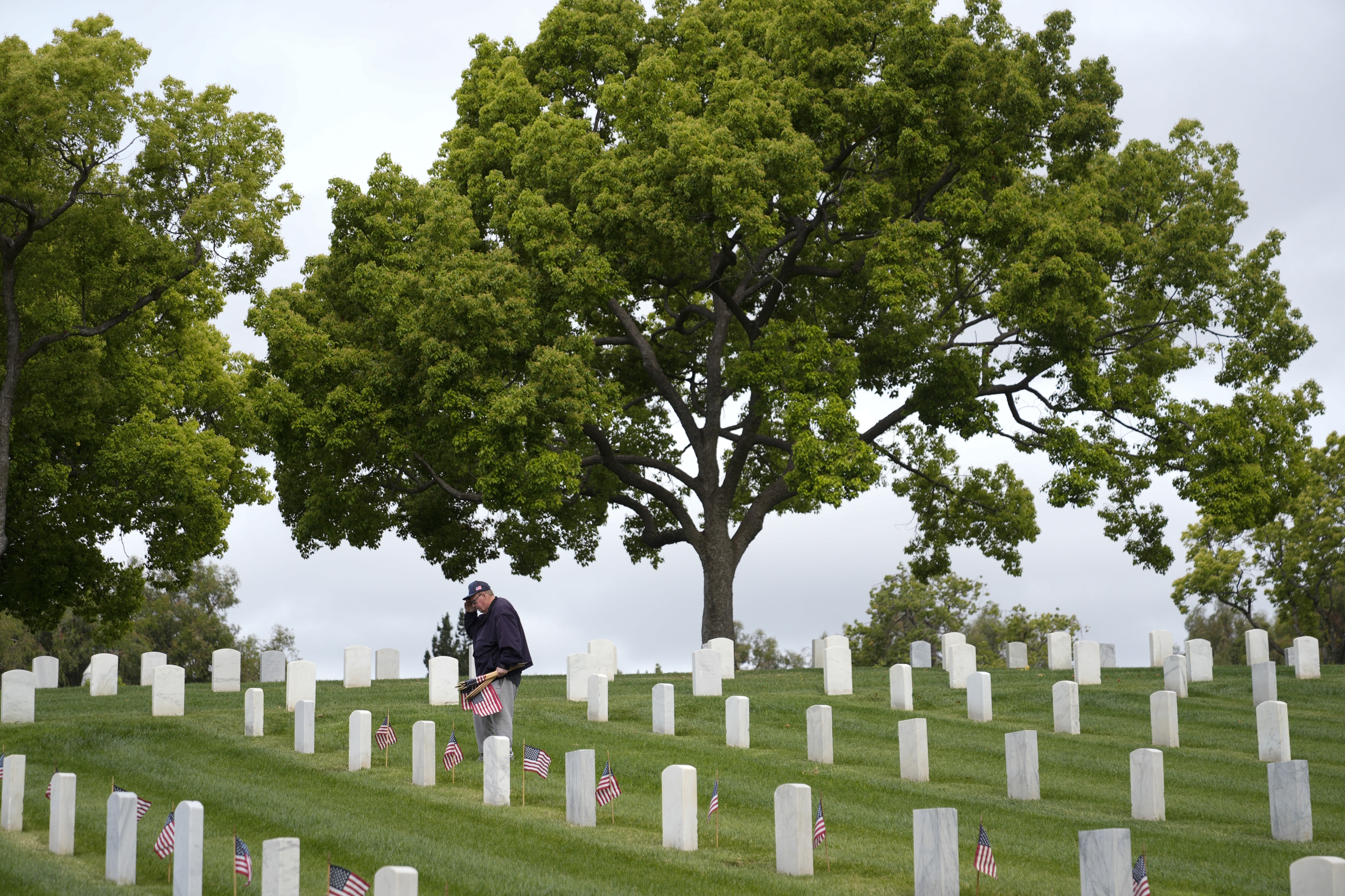 A volunteer at the Los Angeles National Cemetery.