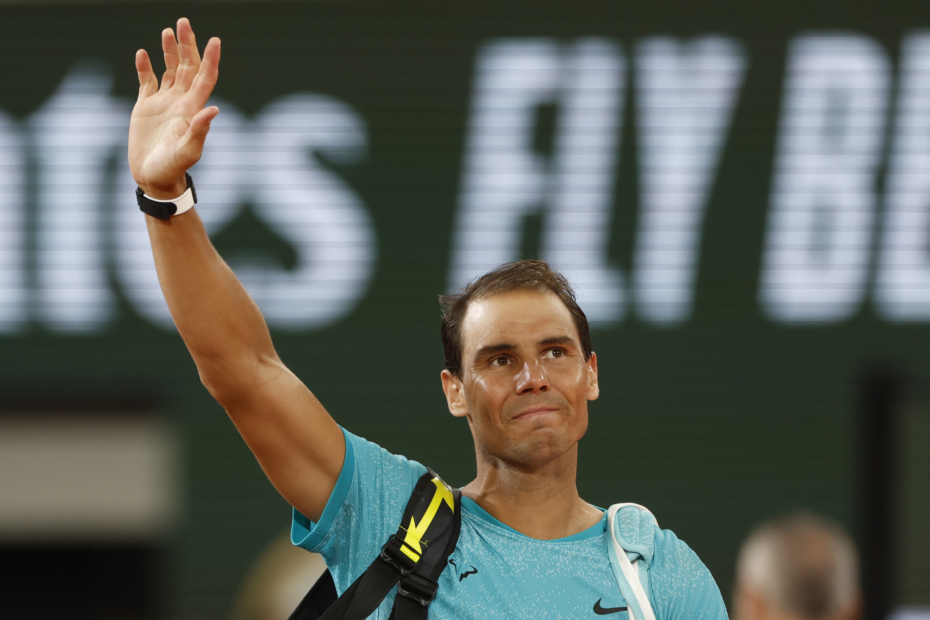 Spain's Rafael Nadal waves as he leaves the court after losing against Germany's Alexander Zverev