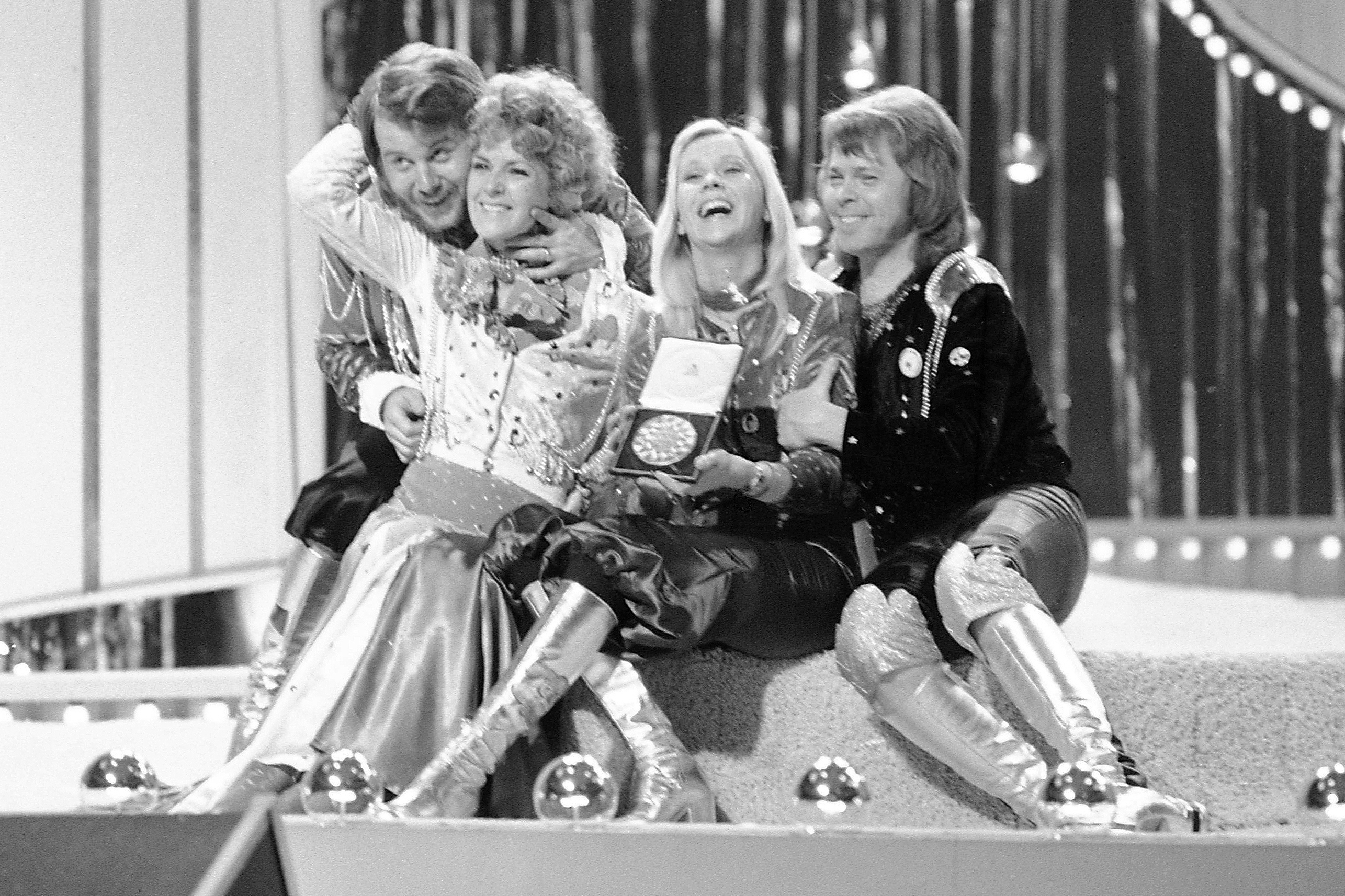 ABBA celebrate winning the 1974 Eurovision Song Contest.