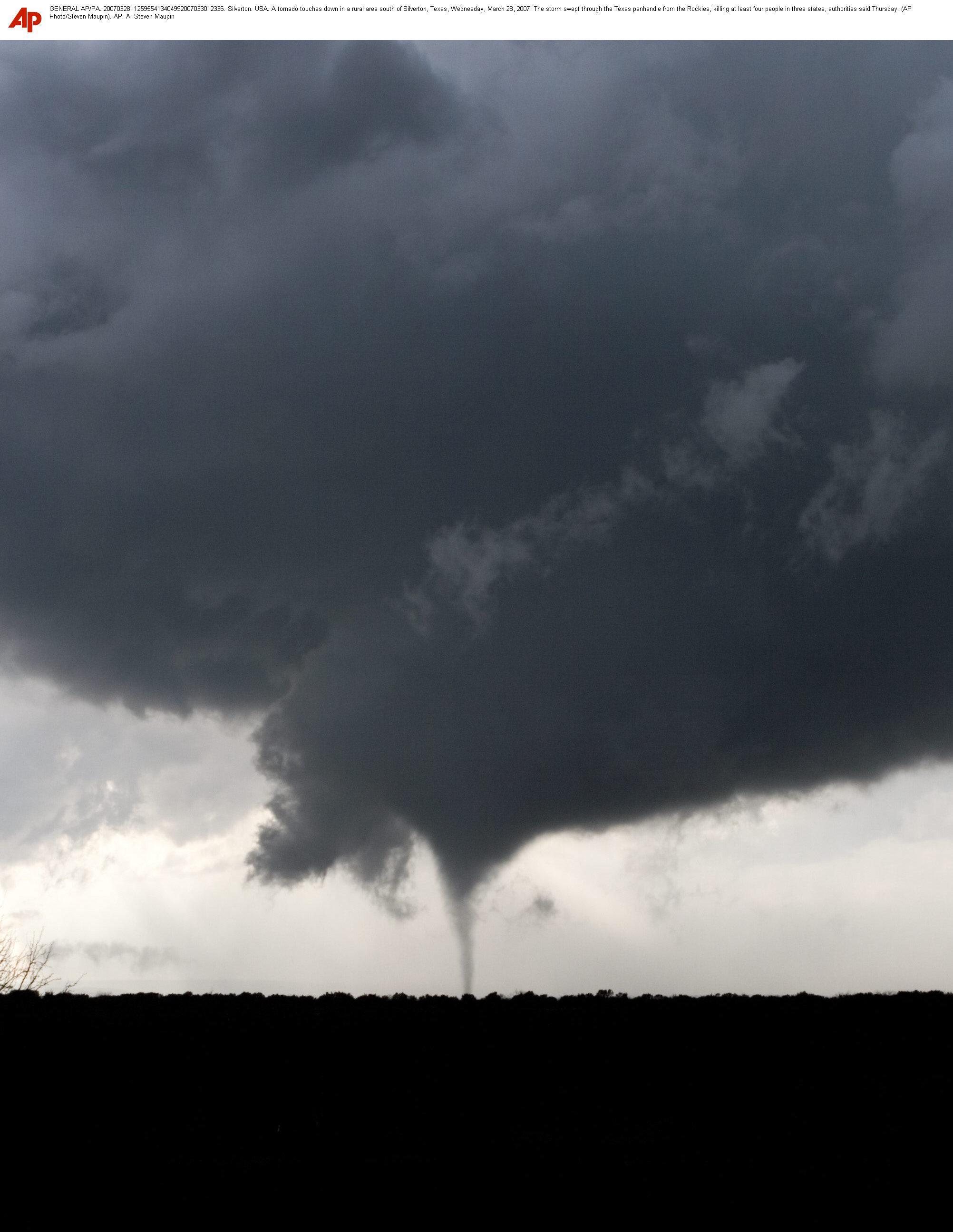 A tornado touches down in a rural area south of Silverton, Texas, IN 2007