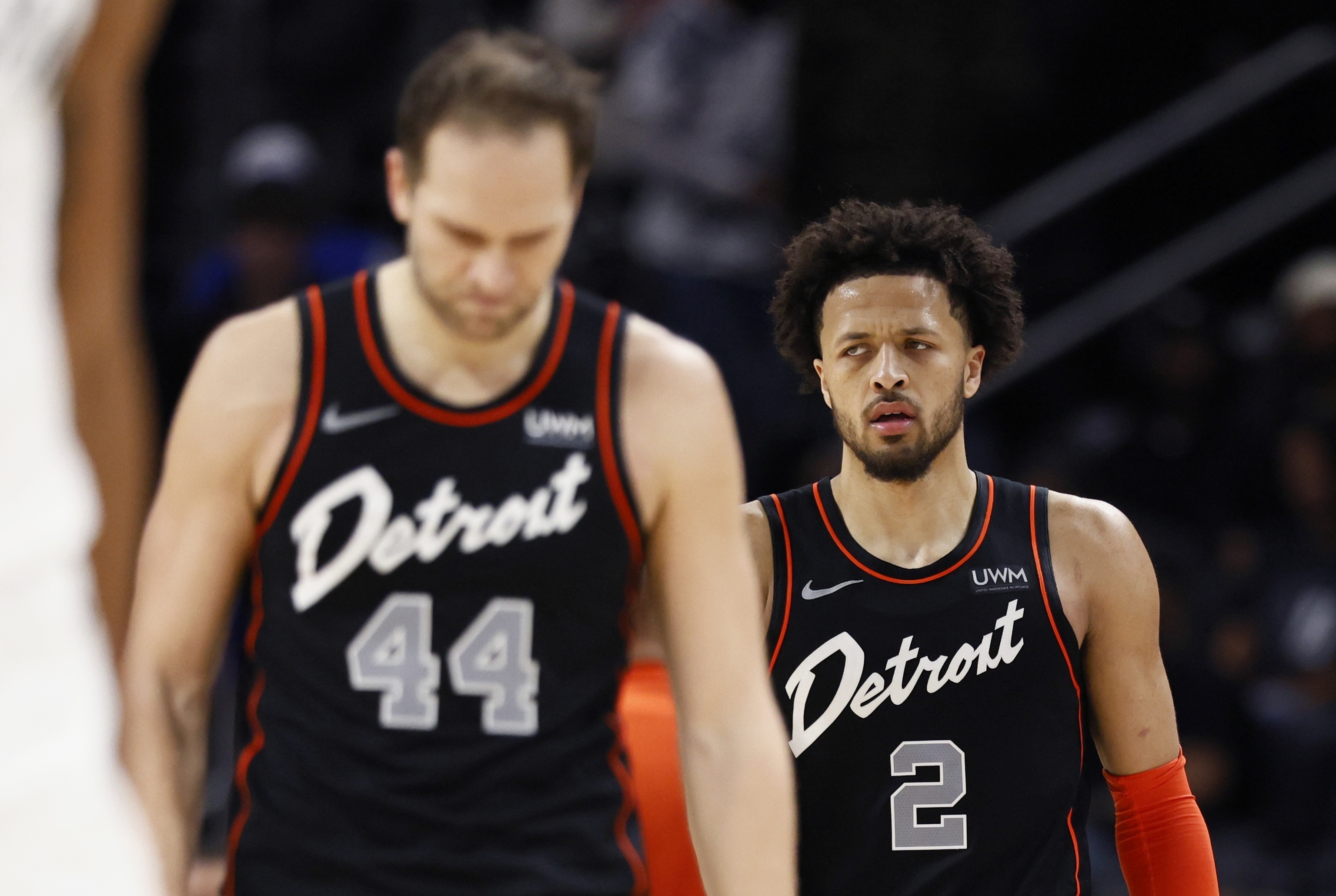 Detroit Pistons forward Bojan Bogdanovic (44) and guard Cade Cunningham (2).