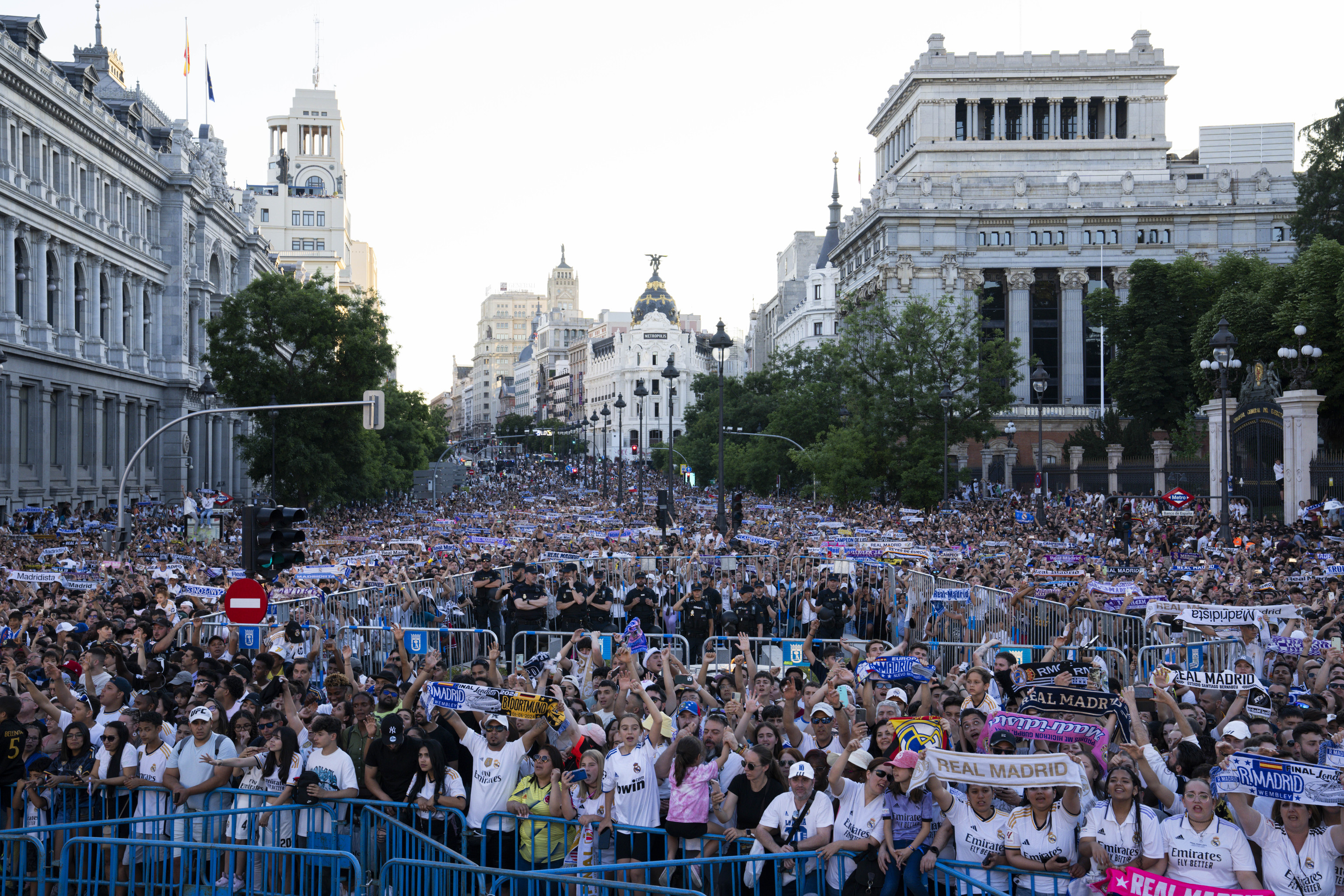 Real Madrid's attend their team's Champions League trophy parade at the Cibeles square in Madrid.