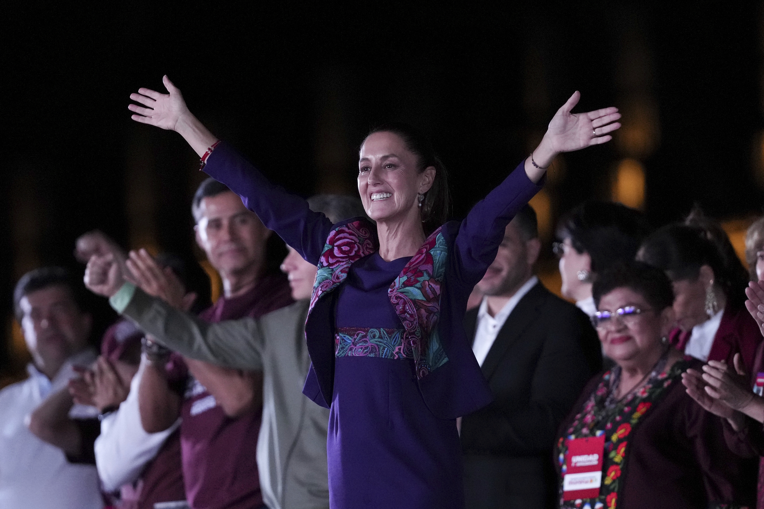 President-elect Claudia Sheinbaum waves to supporters.