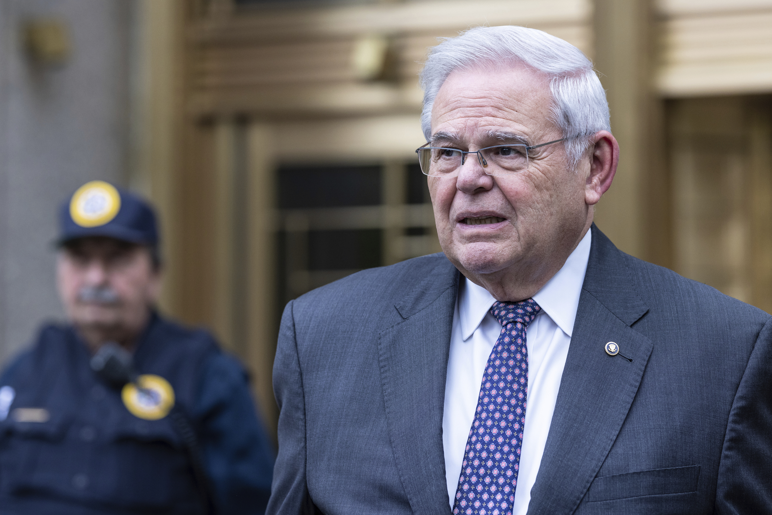 Sen. Bob Menendez, D-N.J., leaves the Manhattan federal court.