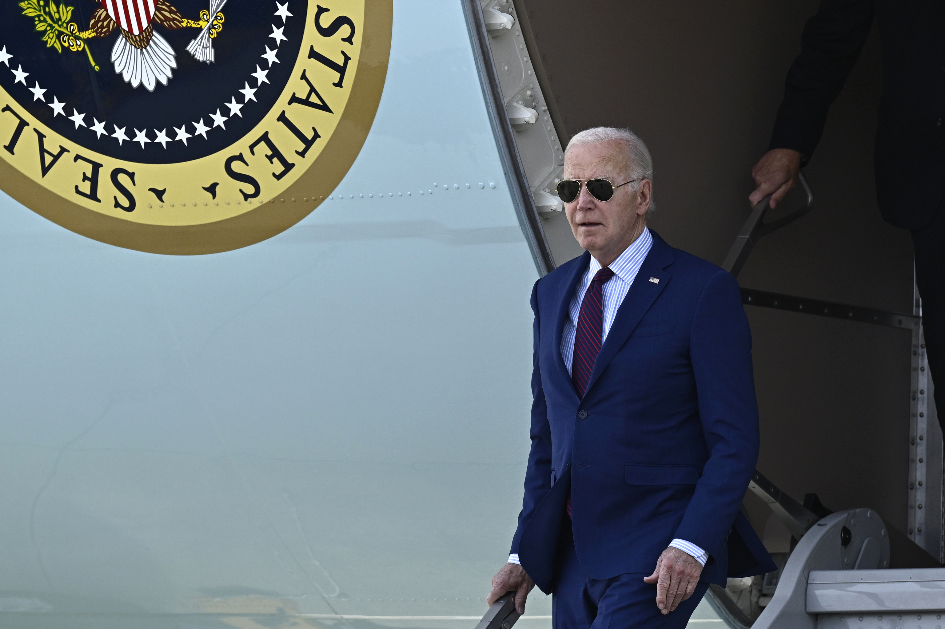 President Joe Biden arrives at Orly airport, south of Paris.