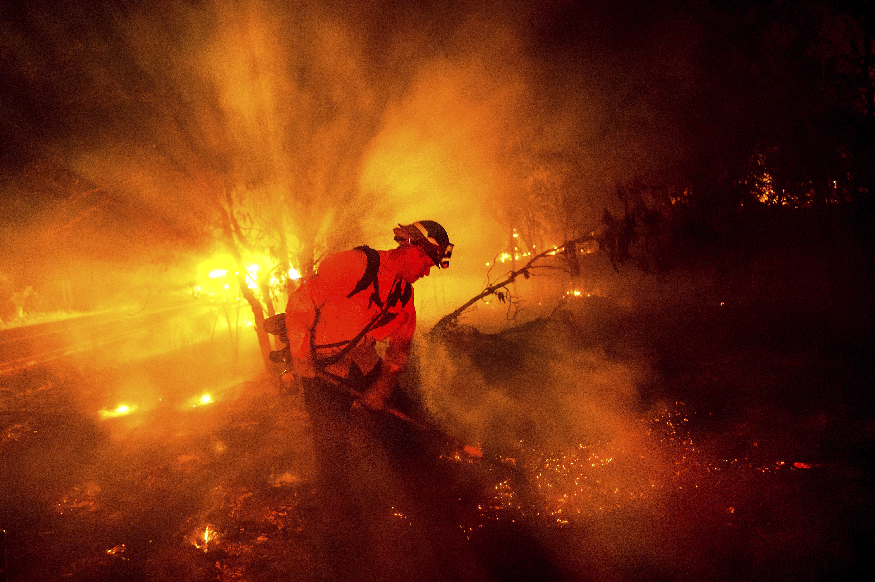 Firefighter Chris Fritz works.