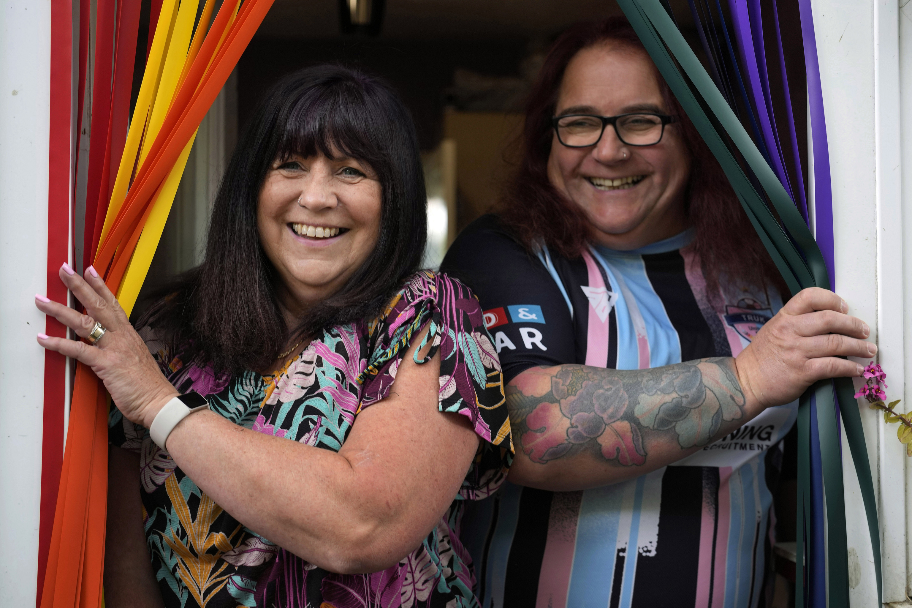 Avril Clark, left, and Lucy pose for a photograph during an interview at their house in London