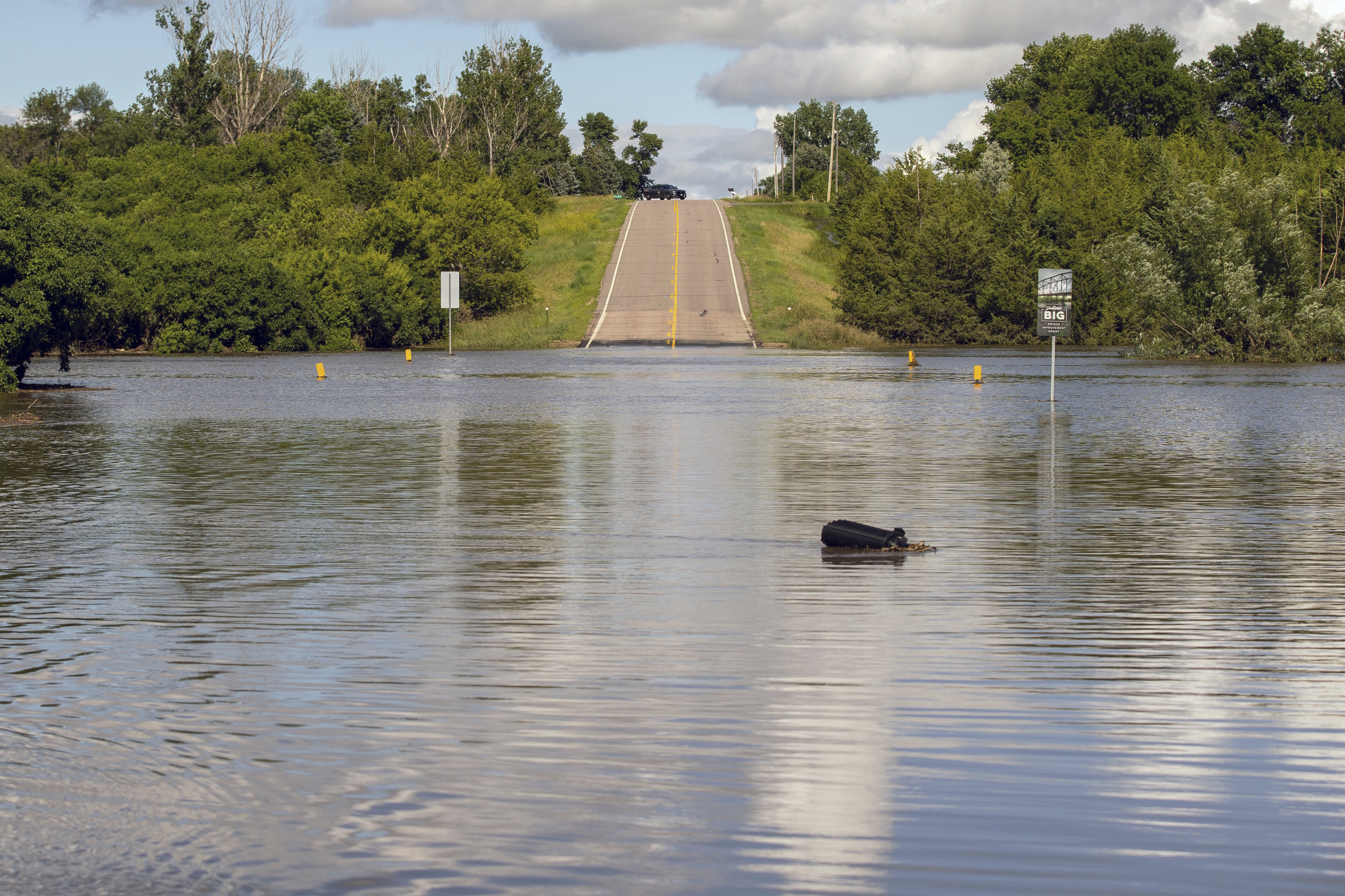 A flooded bridge in South Dakota.