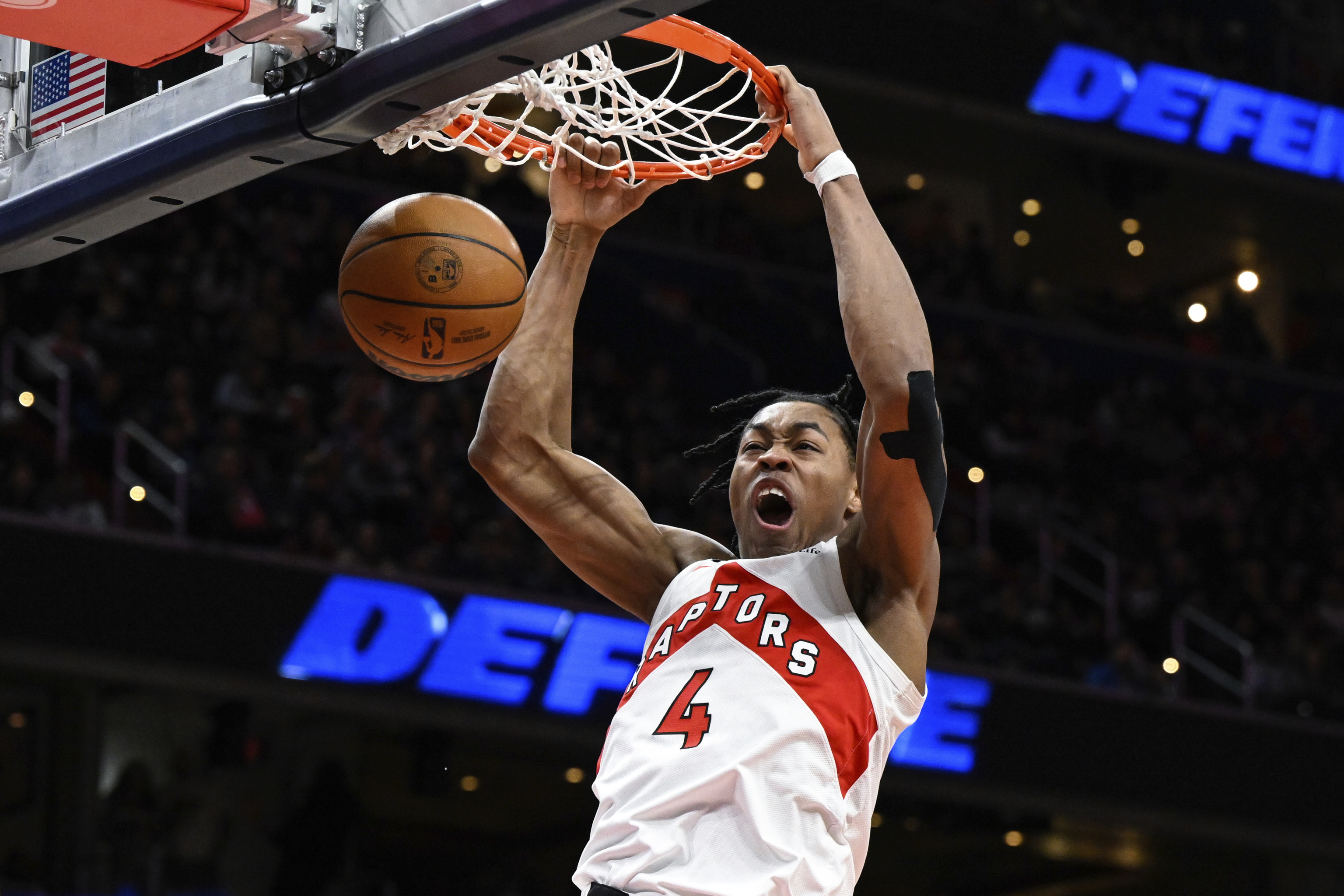 Toronto Raptors forward Scottie Barnes dunks.