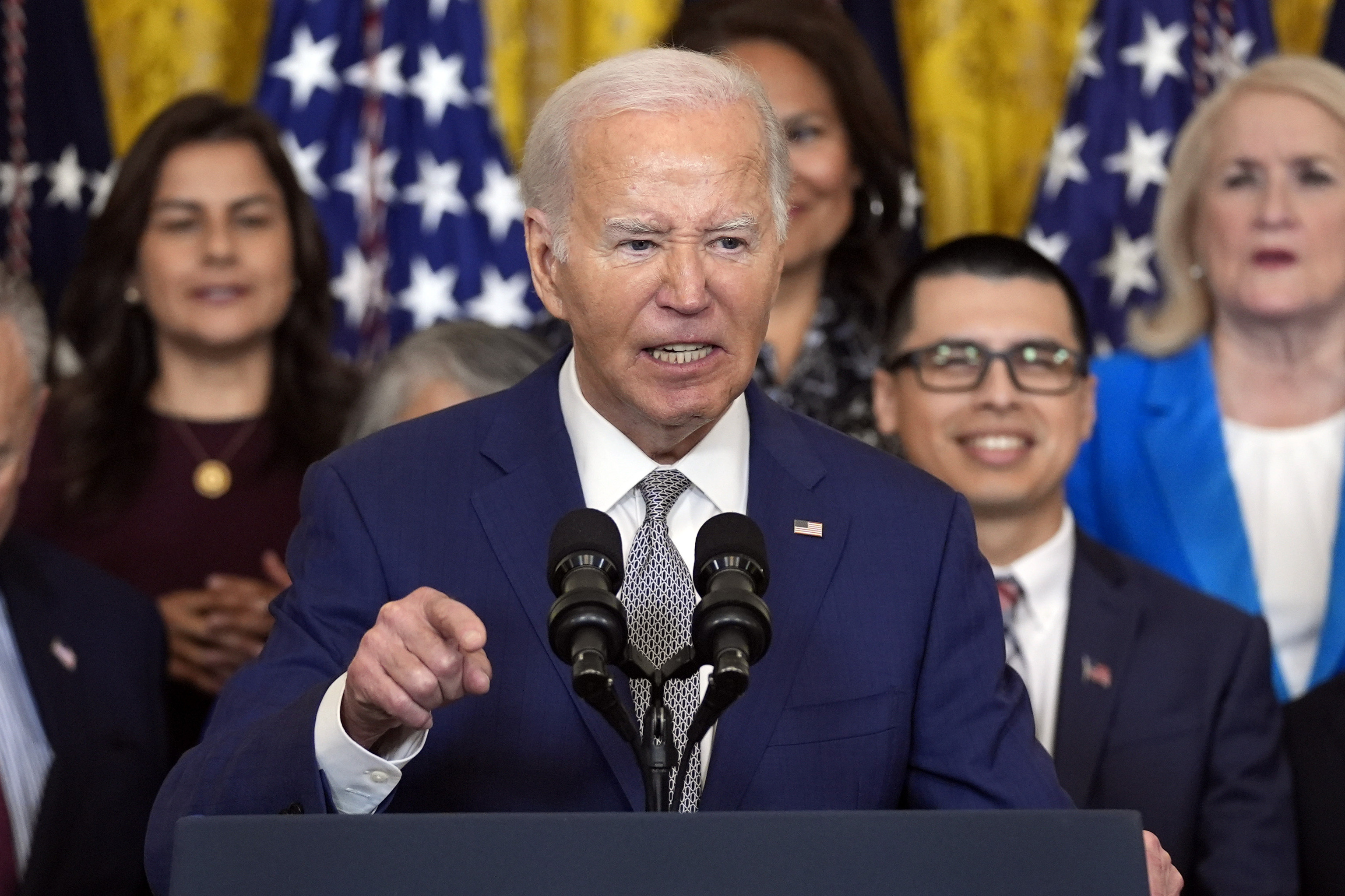 President Joe Biden speaks during an event.