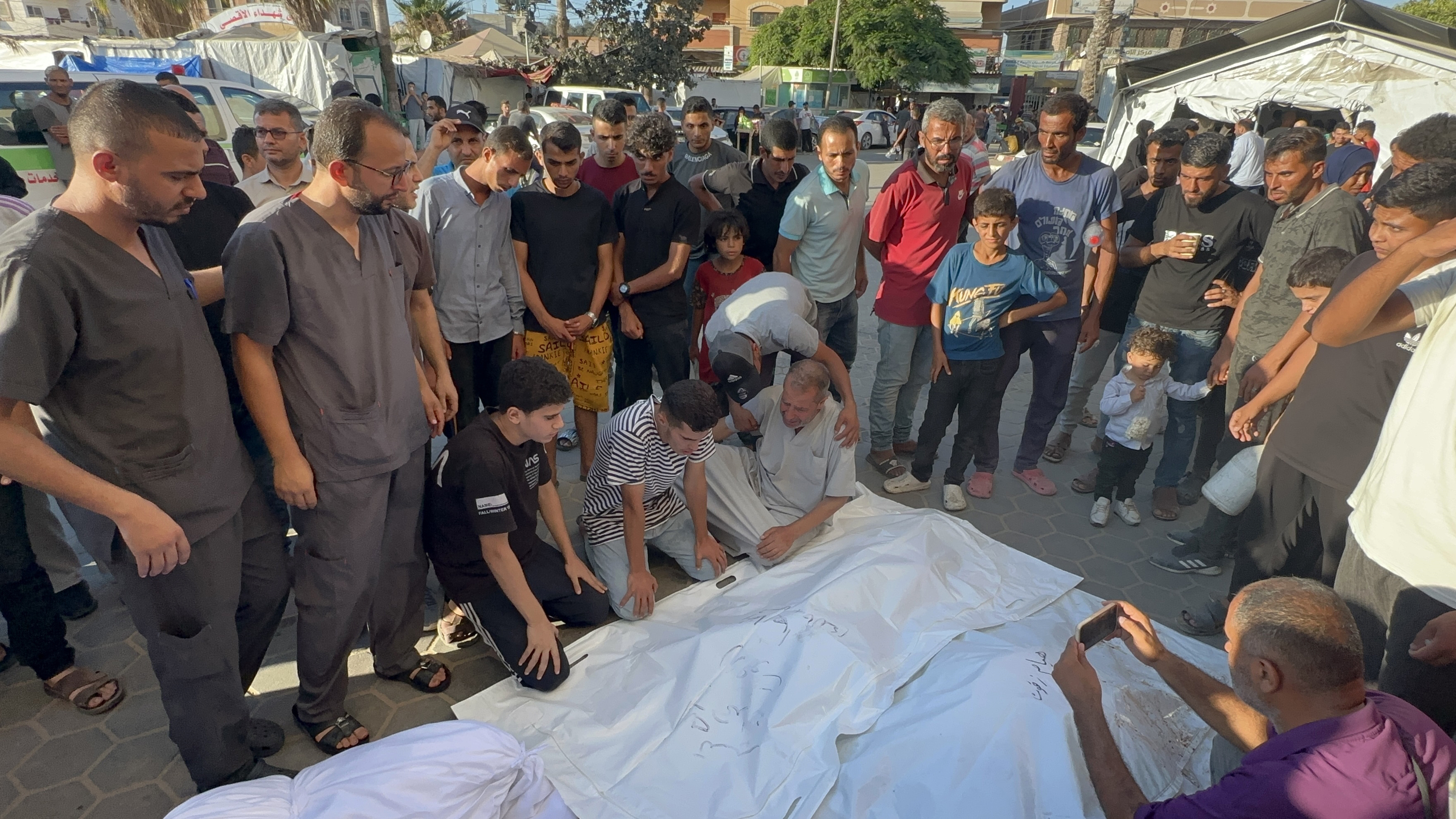 The dead and wounded are brought to al-Aqsa Hospital.