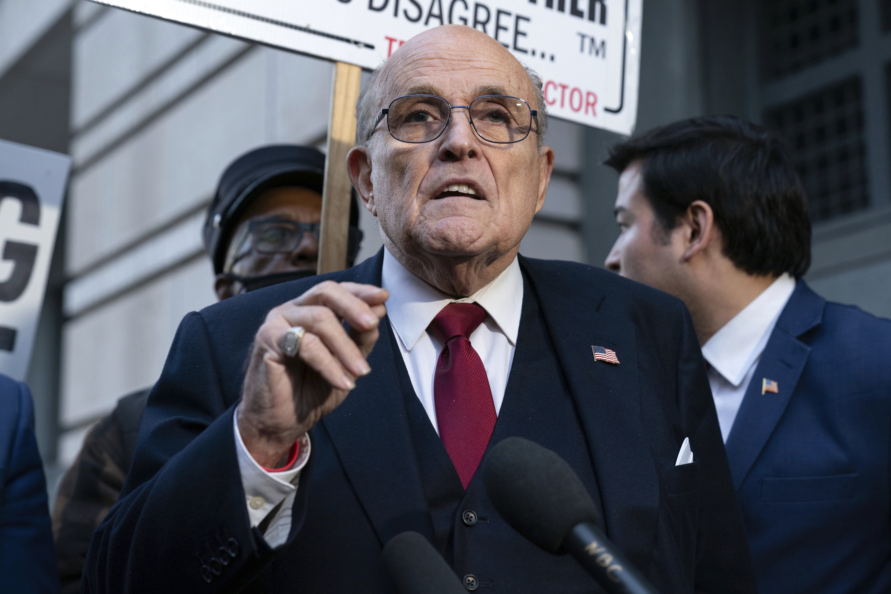 Rudy Giuliani speaks during a news conference.