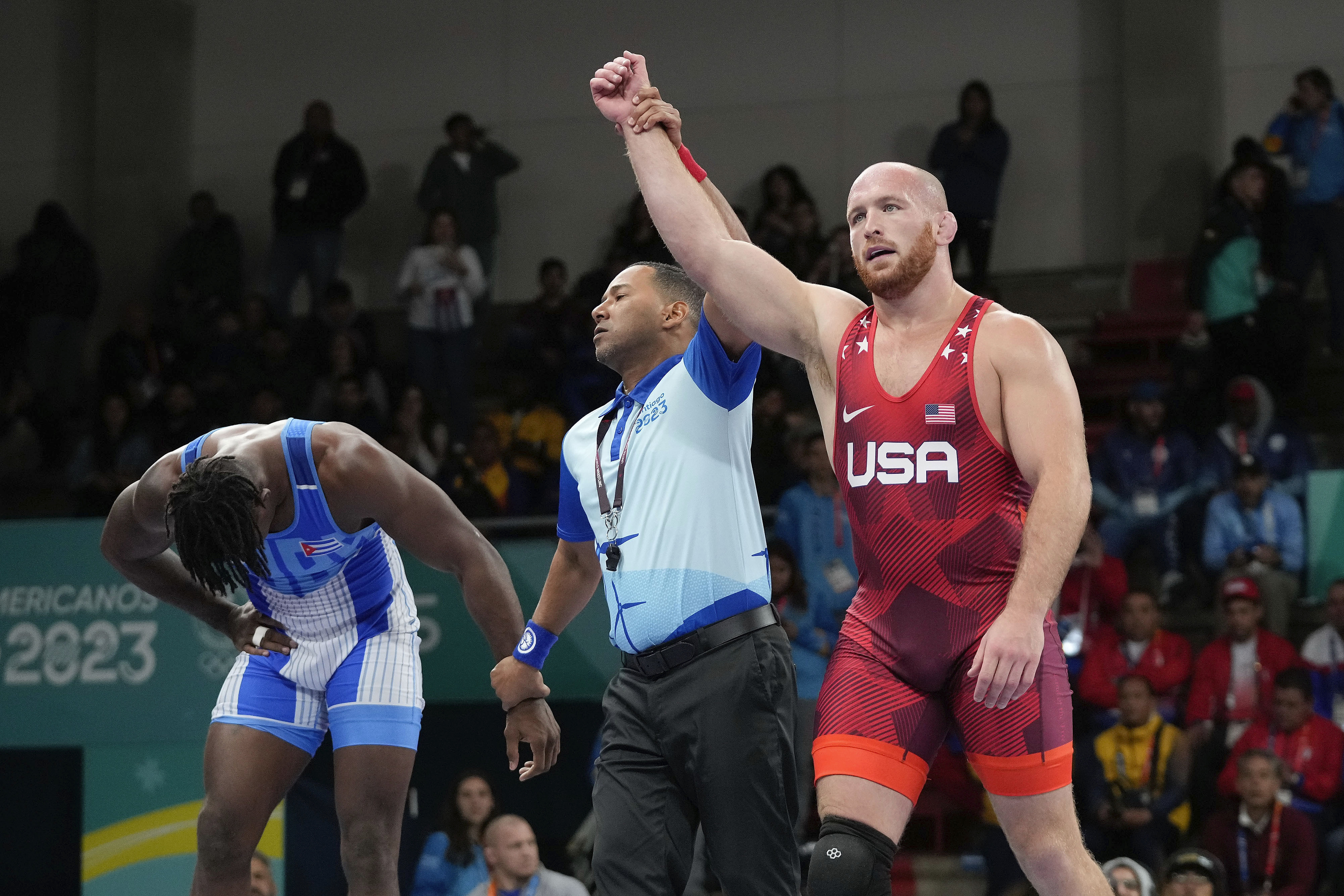 Kyle Snyder celebrates gold at the Pan American Games.