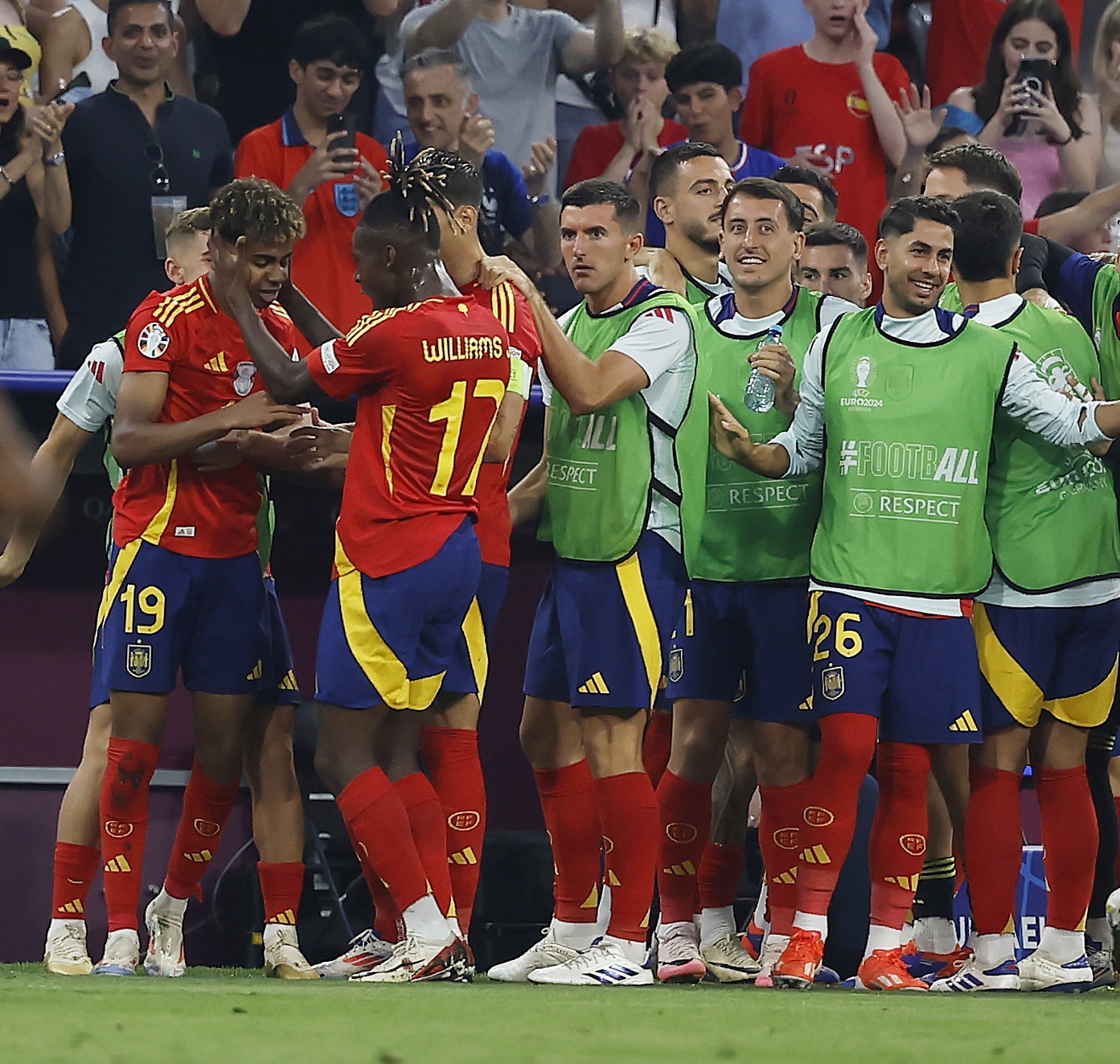 Lamine Yamal celebrates his goal against France.