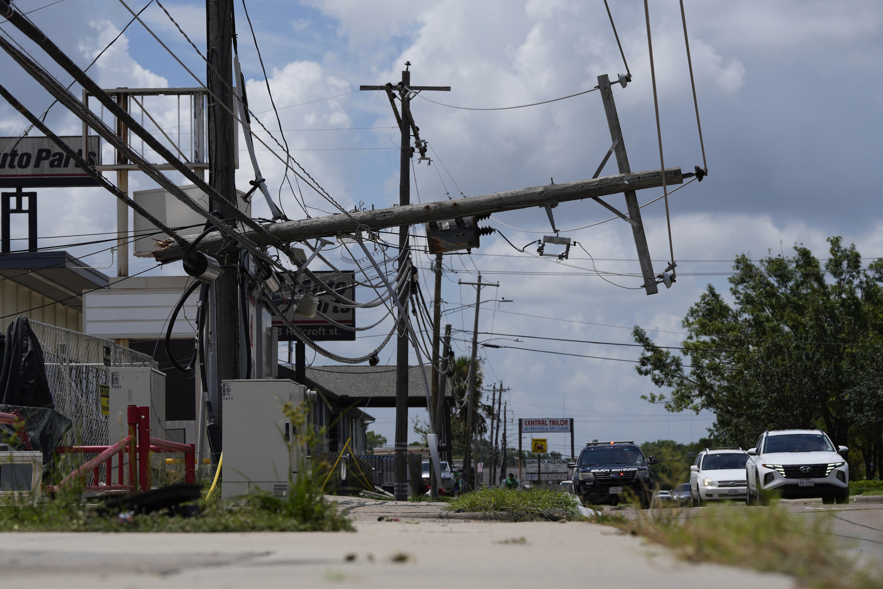 A downed power line tower in Houston after Beryl hit Texas.