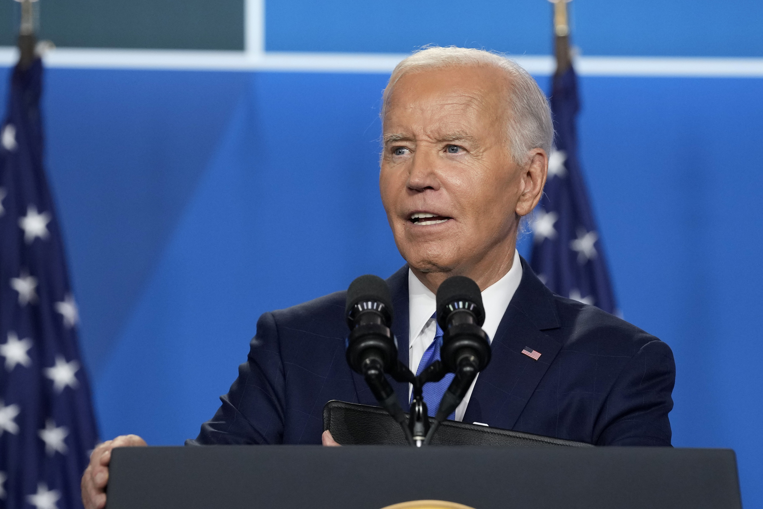 President Joe Biden speaks at a news conference following the NATO.