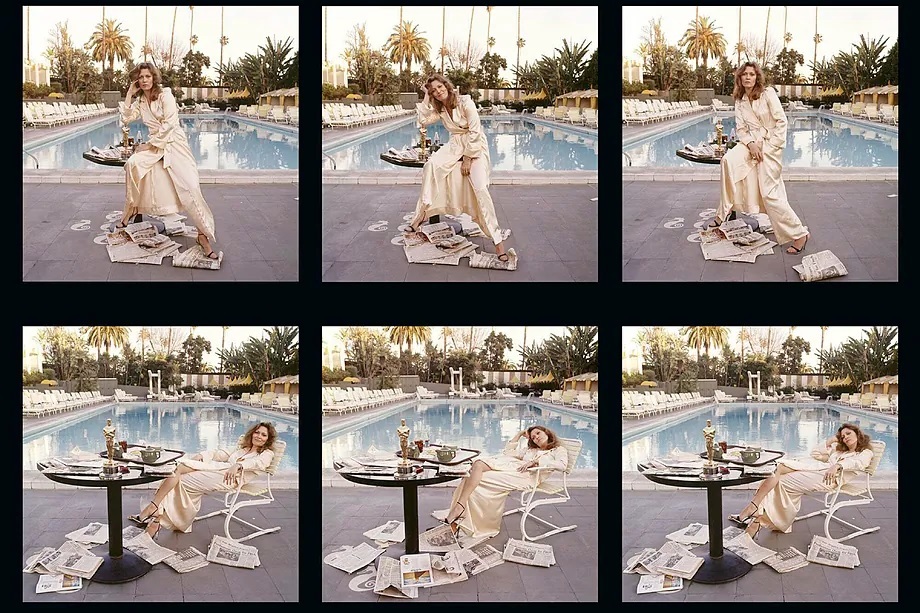 Faye Dunaway in the iconic series of photos after winning the Oscar for 'Network'.