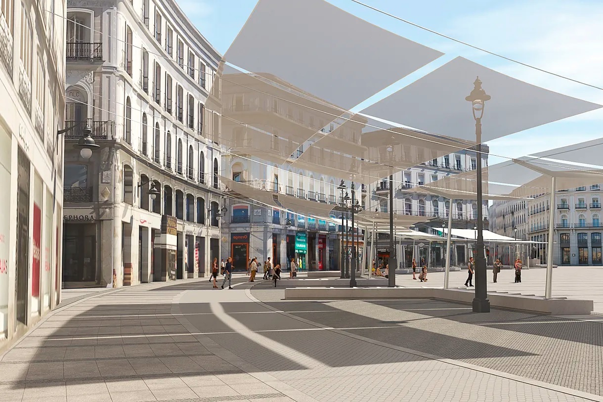 Rendering of how the canopies will look in Puerta del Sol.Sol