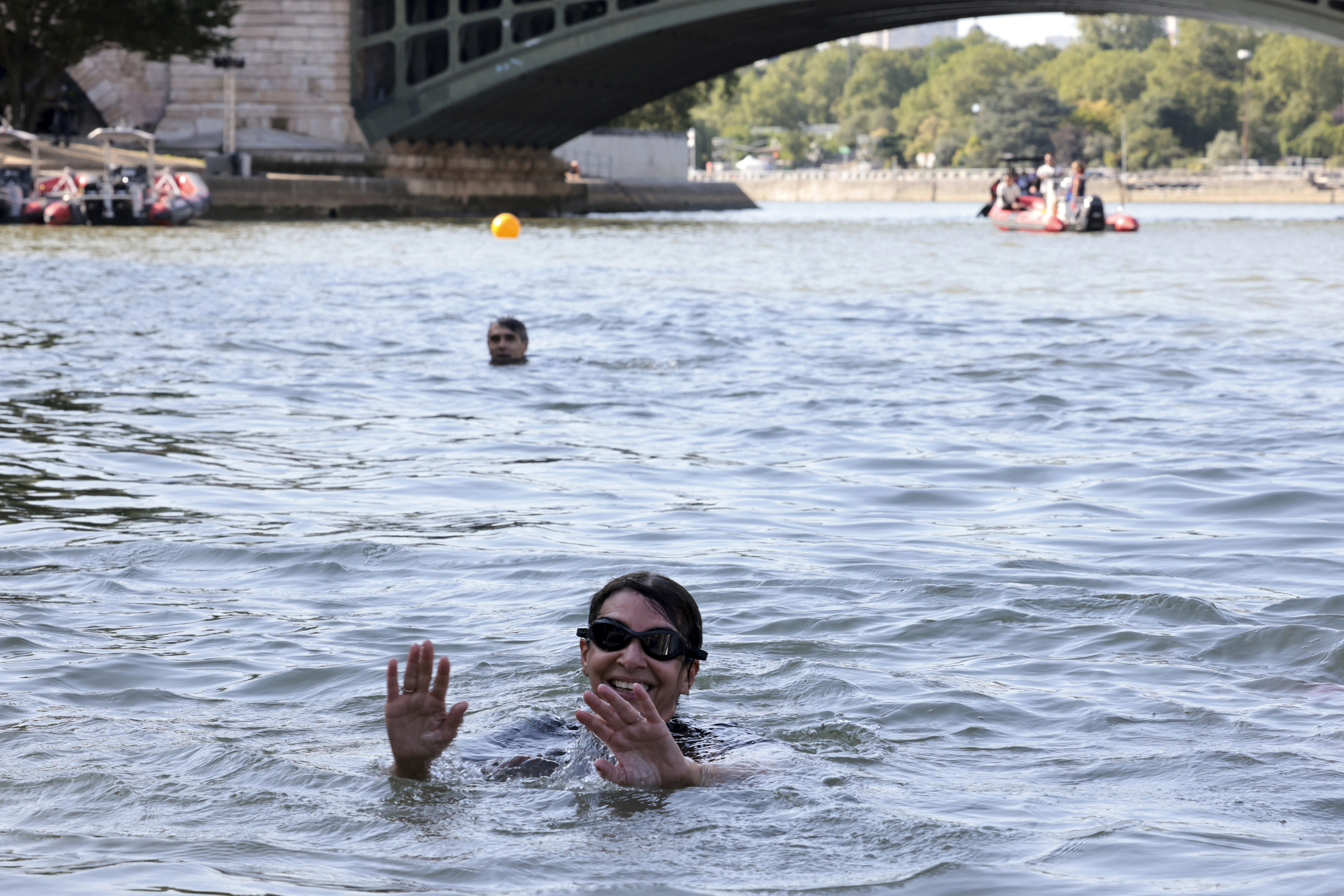 Paris Mayor Anne Hidalgo swims in the Seine river.