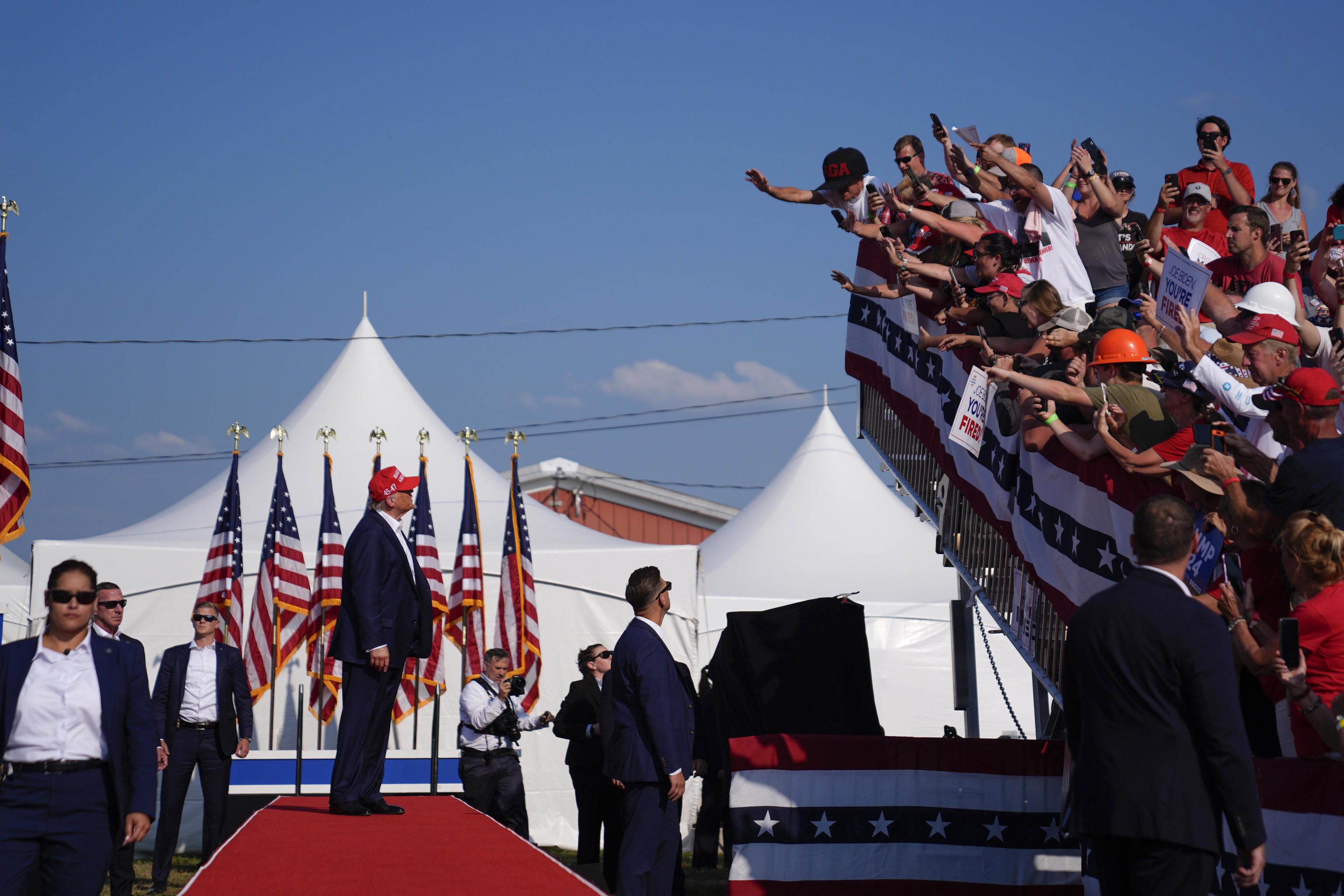 Donald Trump arrives for a campaign rally in Butler, Pa.