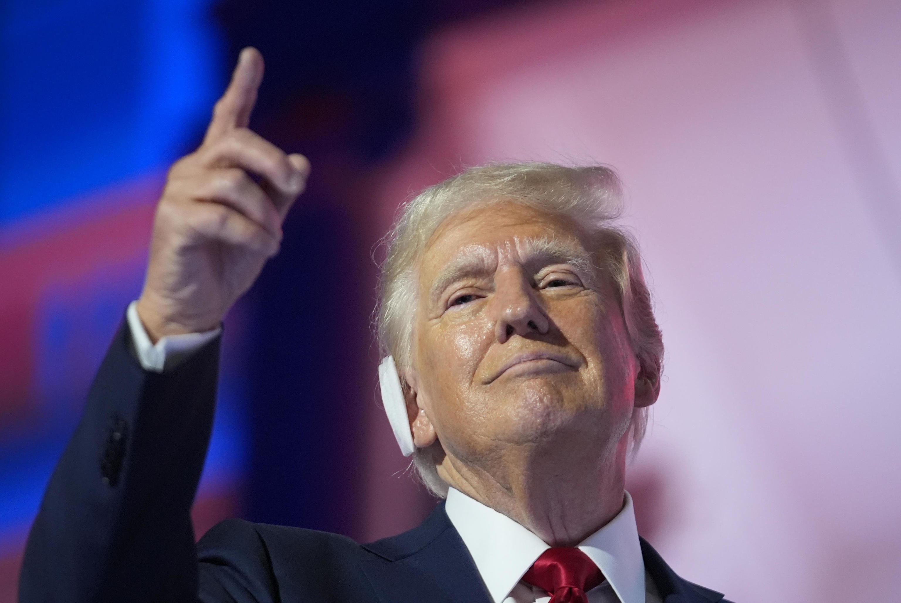 Trump gestures during the final day of the Republican National Convention.