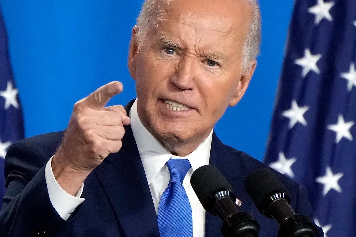 President Joe Biden speaks at a news conference.