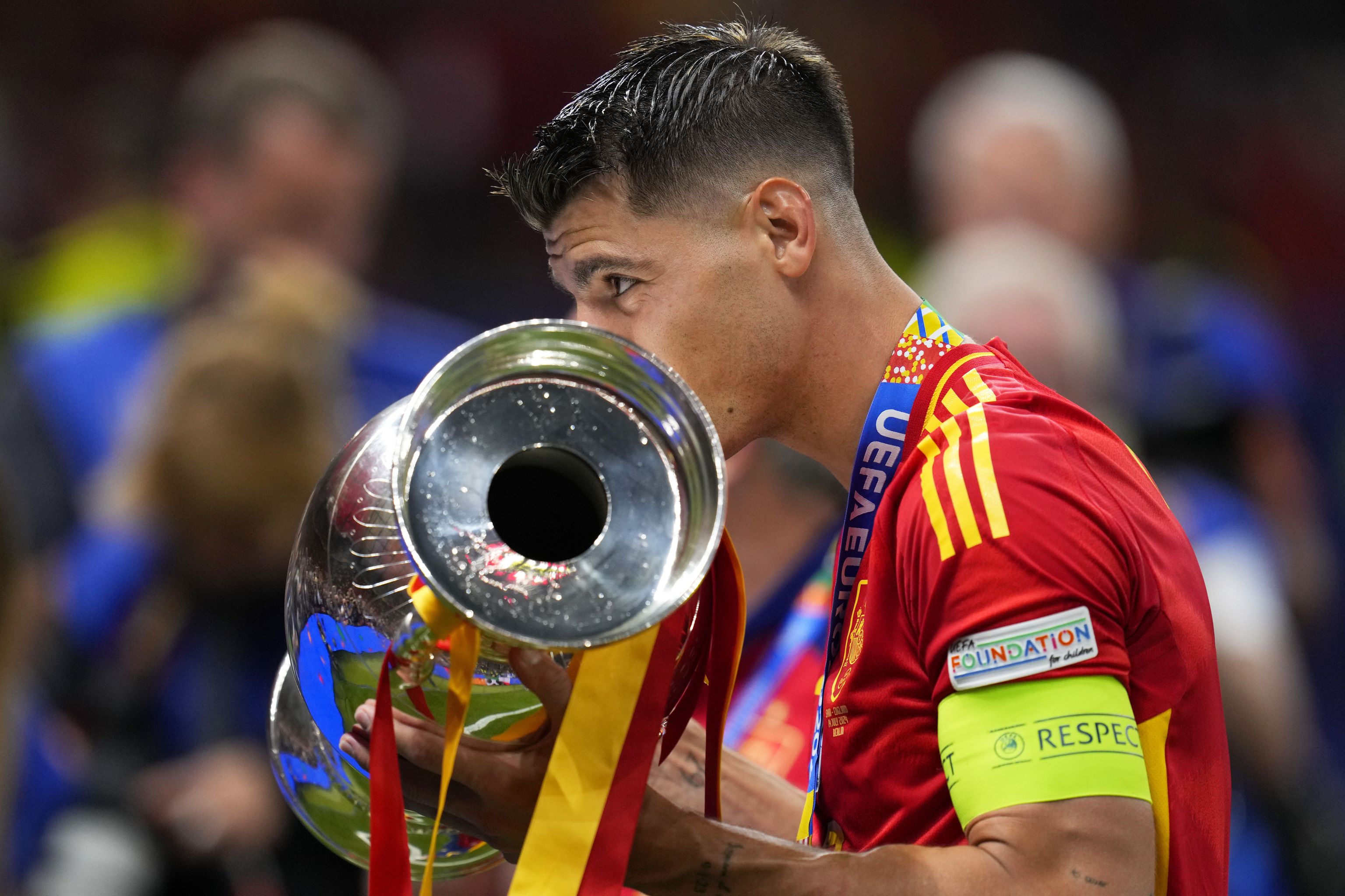 Spain's Alvaro Morata celebrates after winning the final match between Spain and England at the Euro.