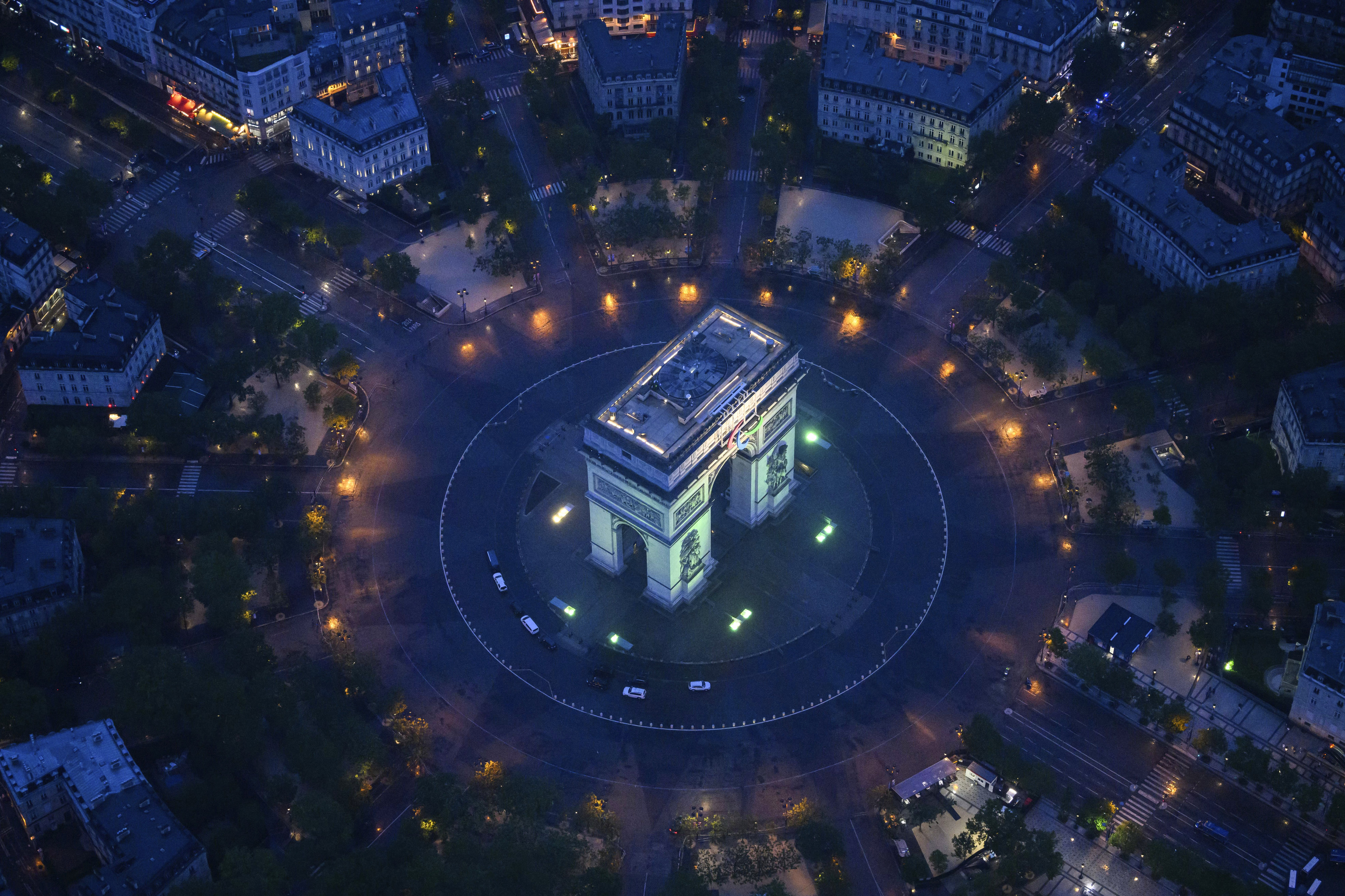 The Arc de Triomphe stands during the opening ceremony of the 2024 Summer Olympics.