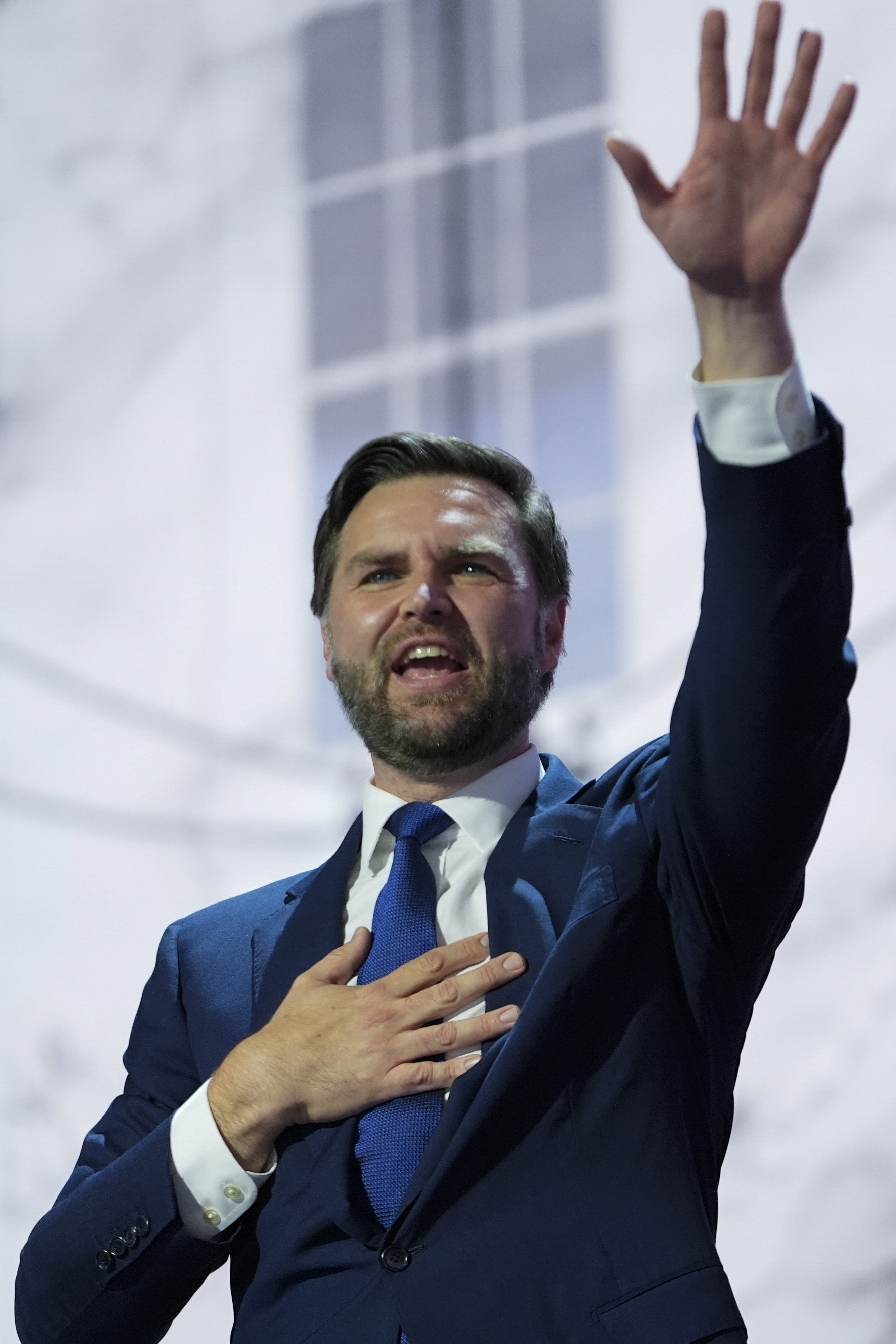 Vice Presidential Nominee Sen. JD Vance waves.