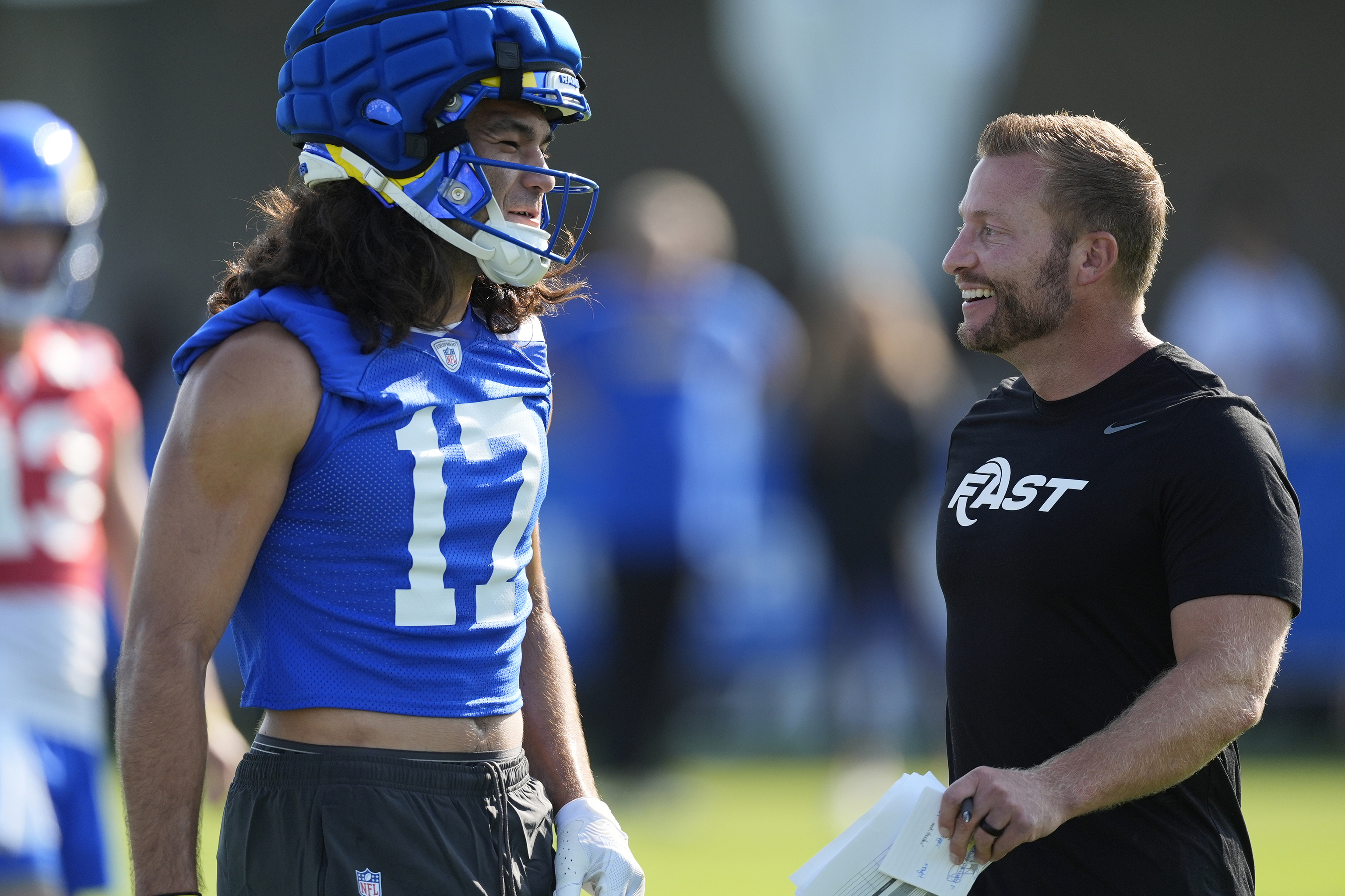 Los Angeles Rams wide receiver Puka Nacua (17) and head coach Sean McVay.