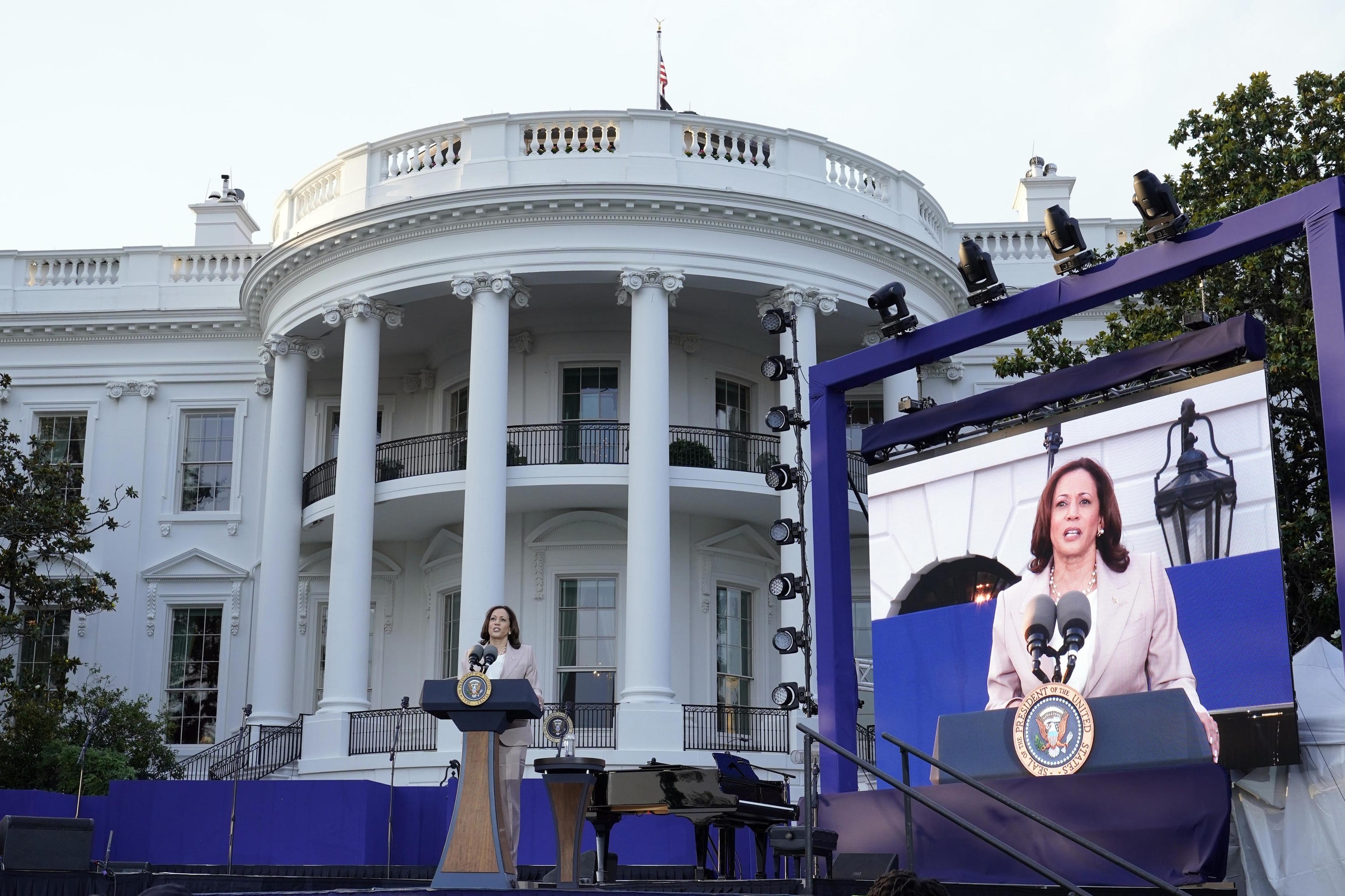 Harris speaks during a Juneteenth concert on the White House.