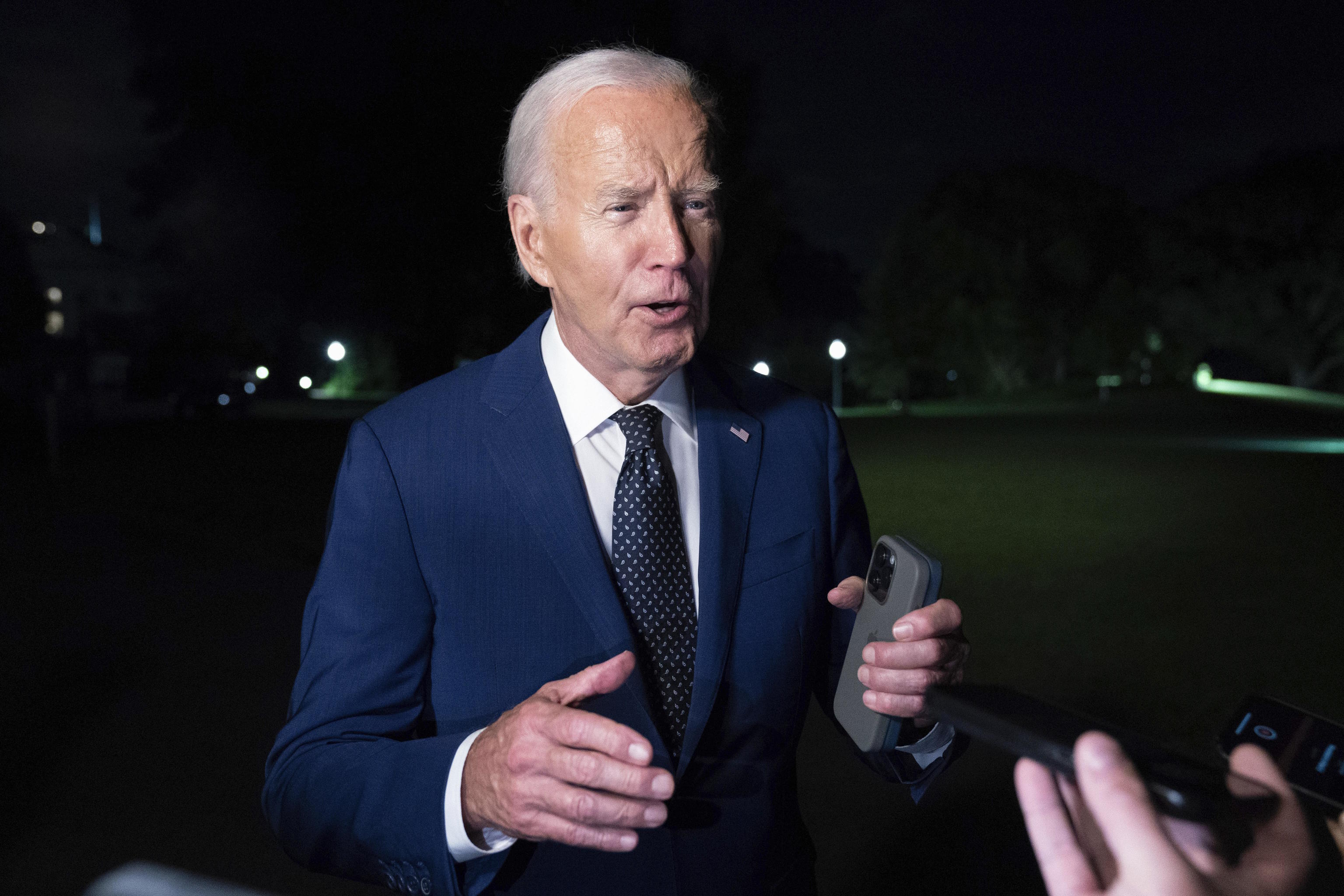 President Joe Biden speaks to reporters.