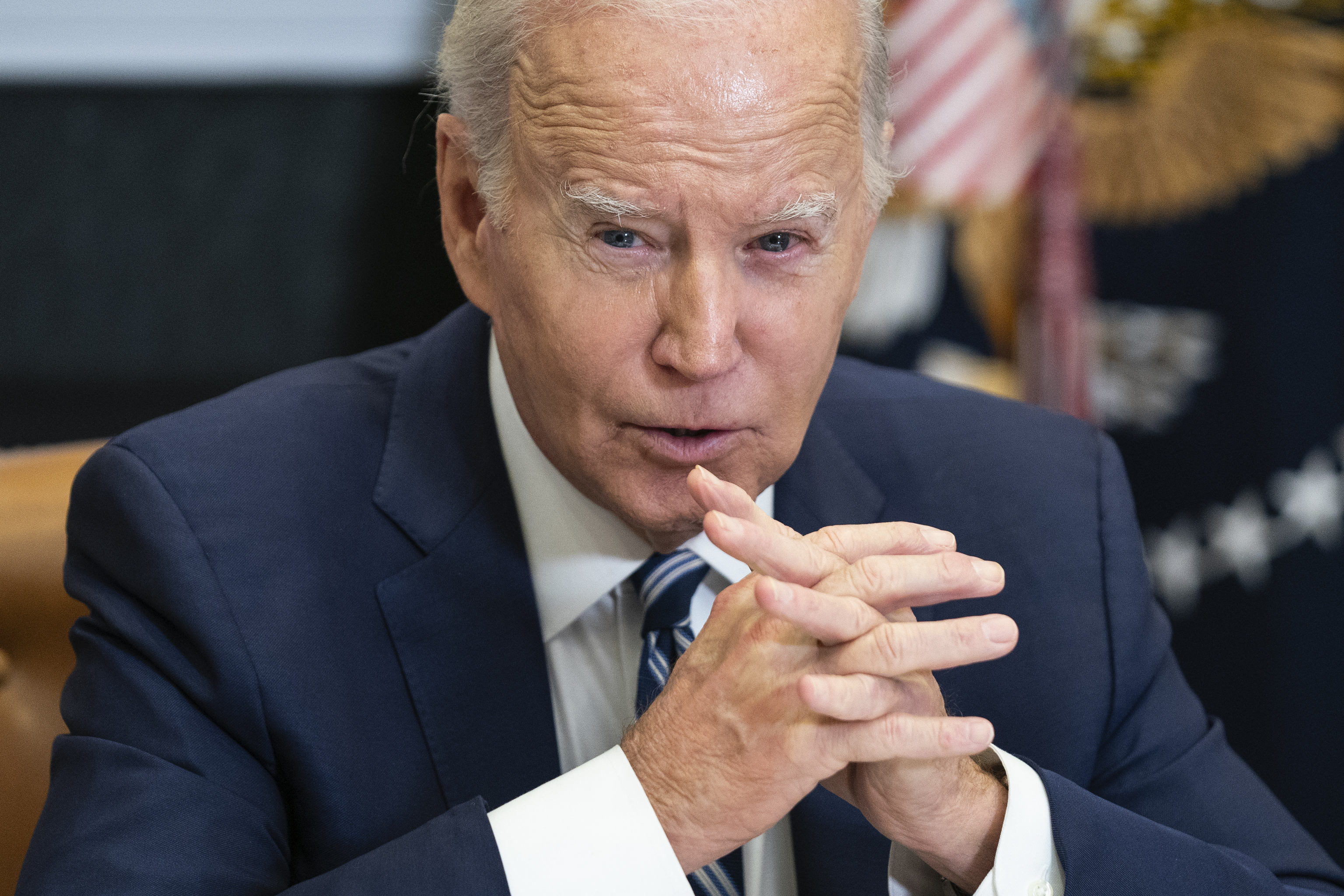 President Joe Biden speaks during a meeting on combating fentanyl.