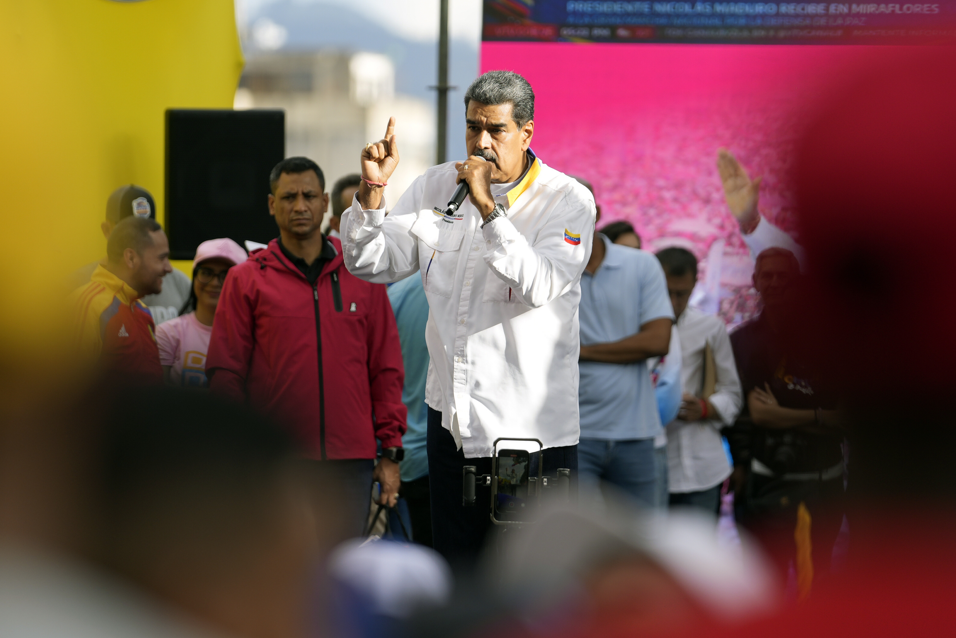 President Nicolas Maduro speaks to supporters.