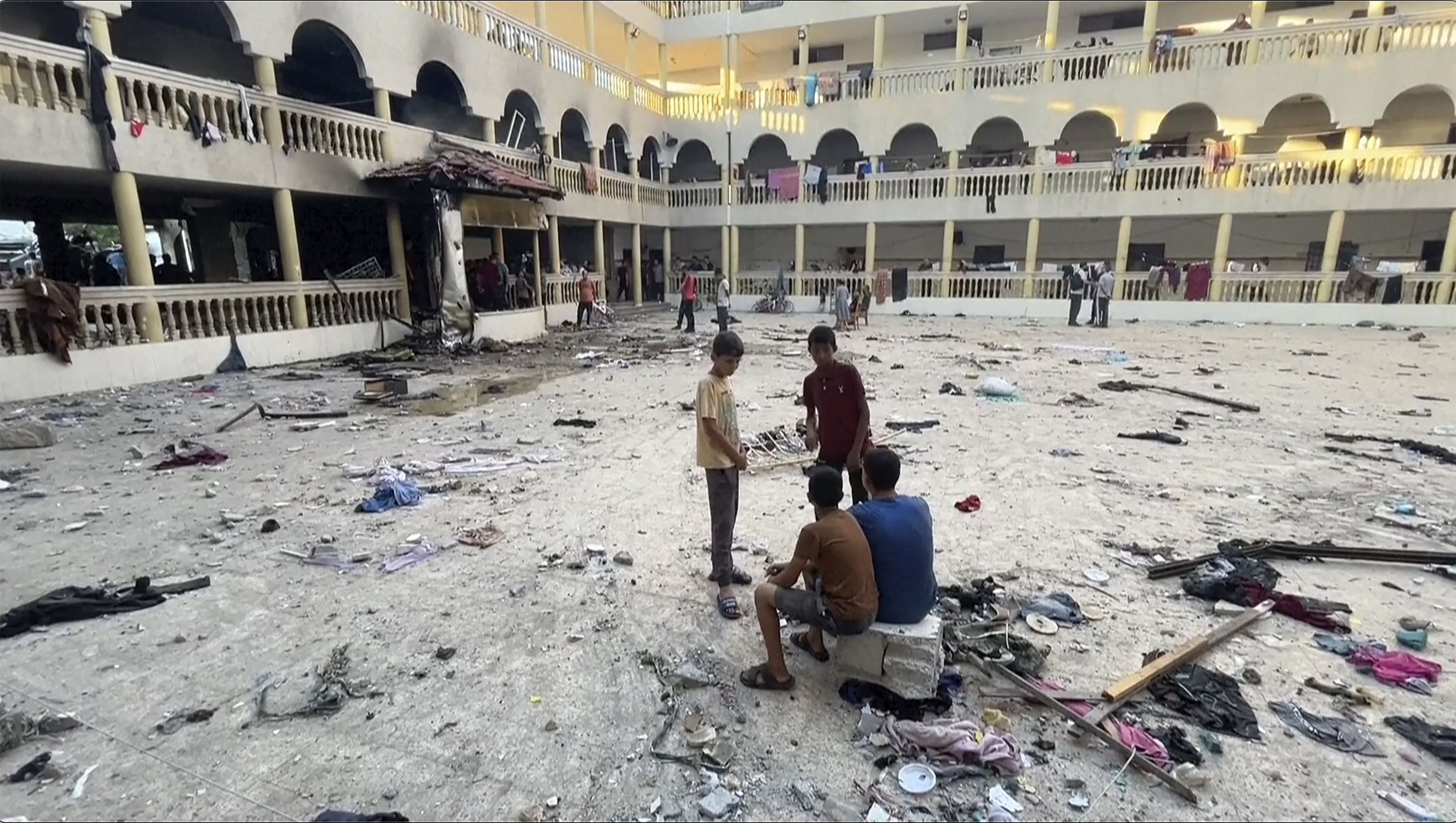 The yard of a school after being hit by an Israeli airstrike in Gaza City.