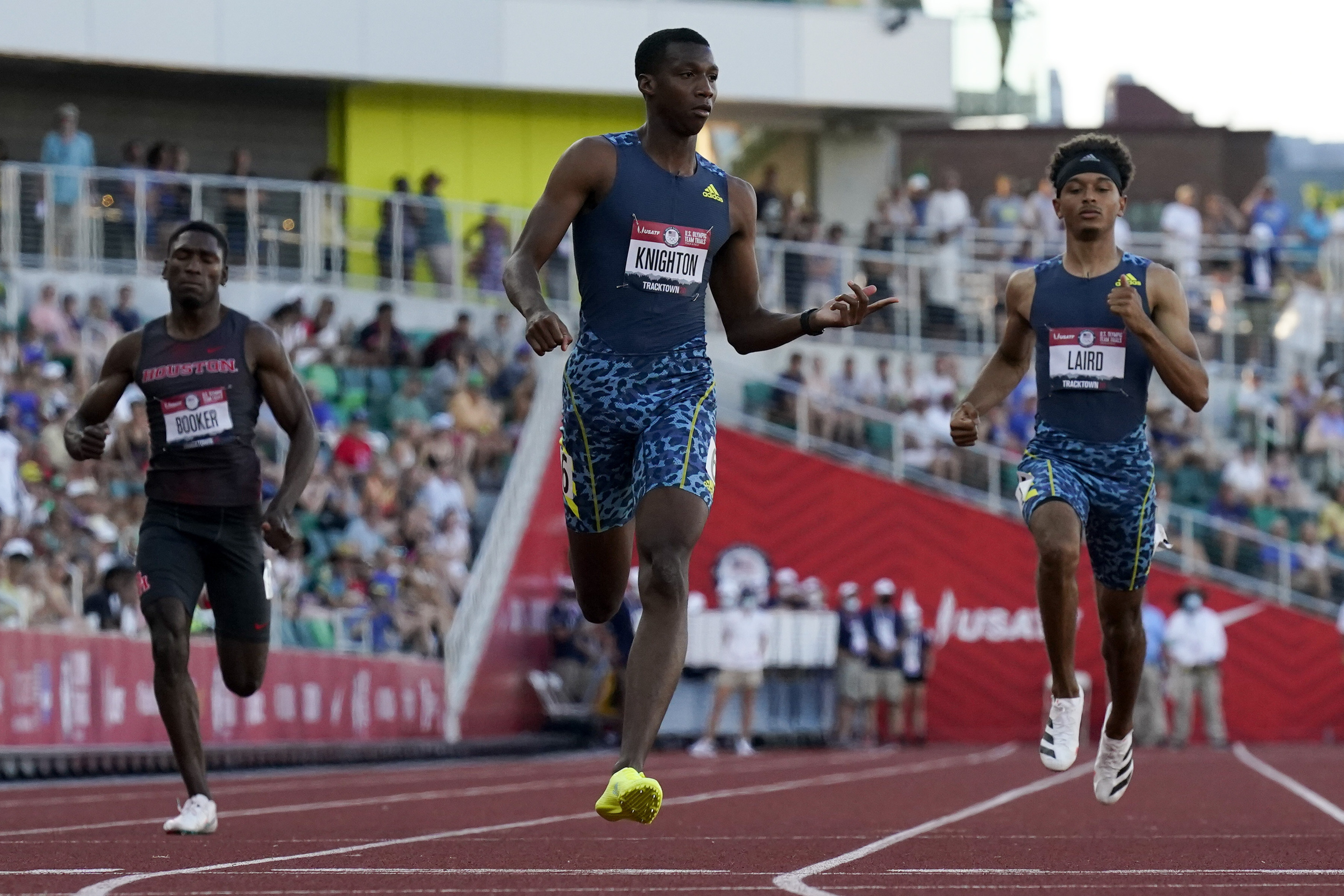 Erriyon Knighton wins a semi-final in the men's 200-meter run at the U.S. Olympic Track and Field Trials in 2021