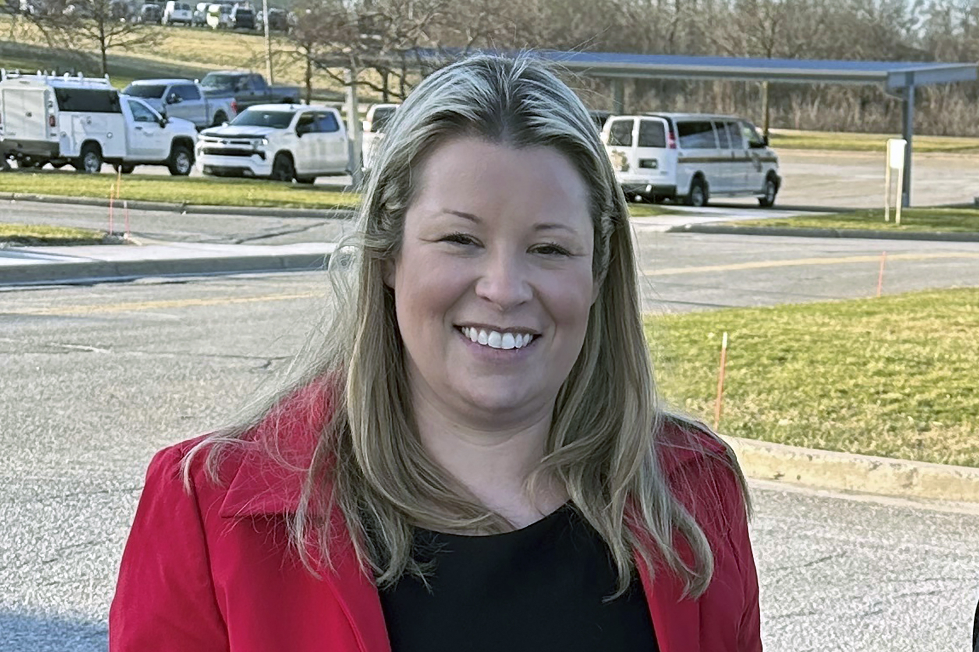 Stefanie Lambert stands outside the Oakland County Jail in Pontiac