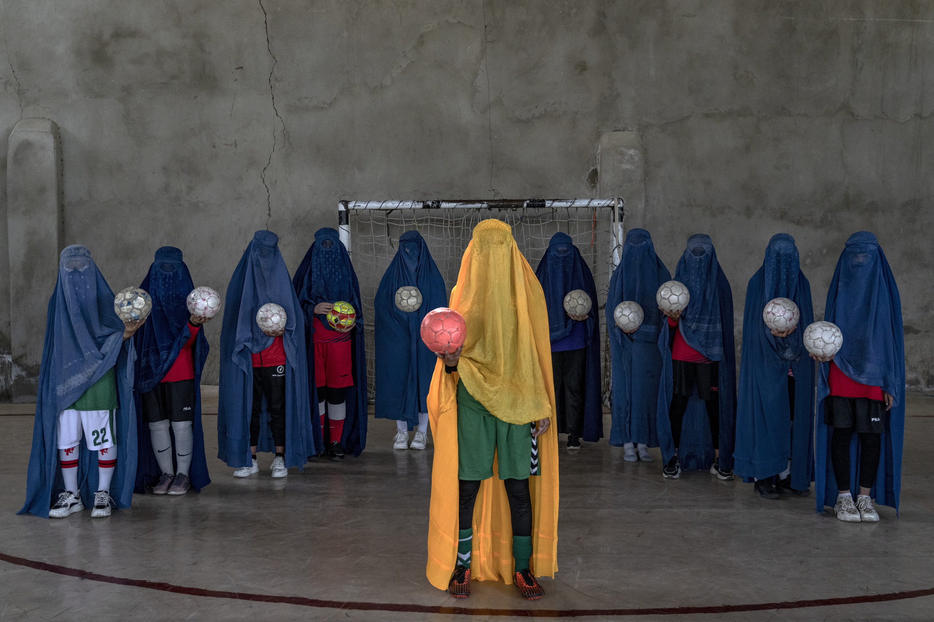 Afghan women's soccer team poses for a photo in Kabul, Afghanistan