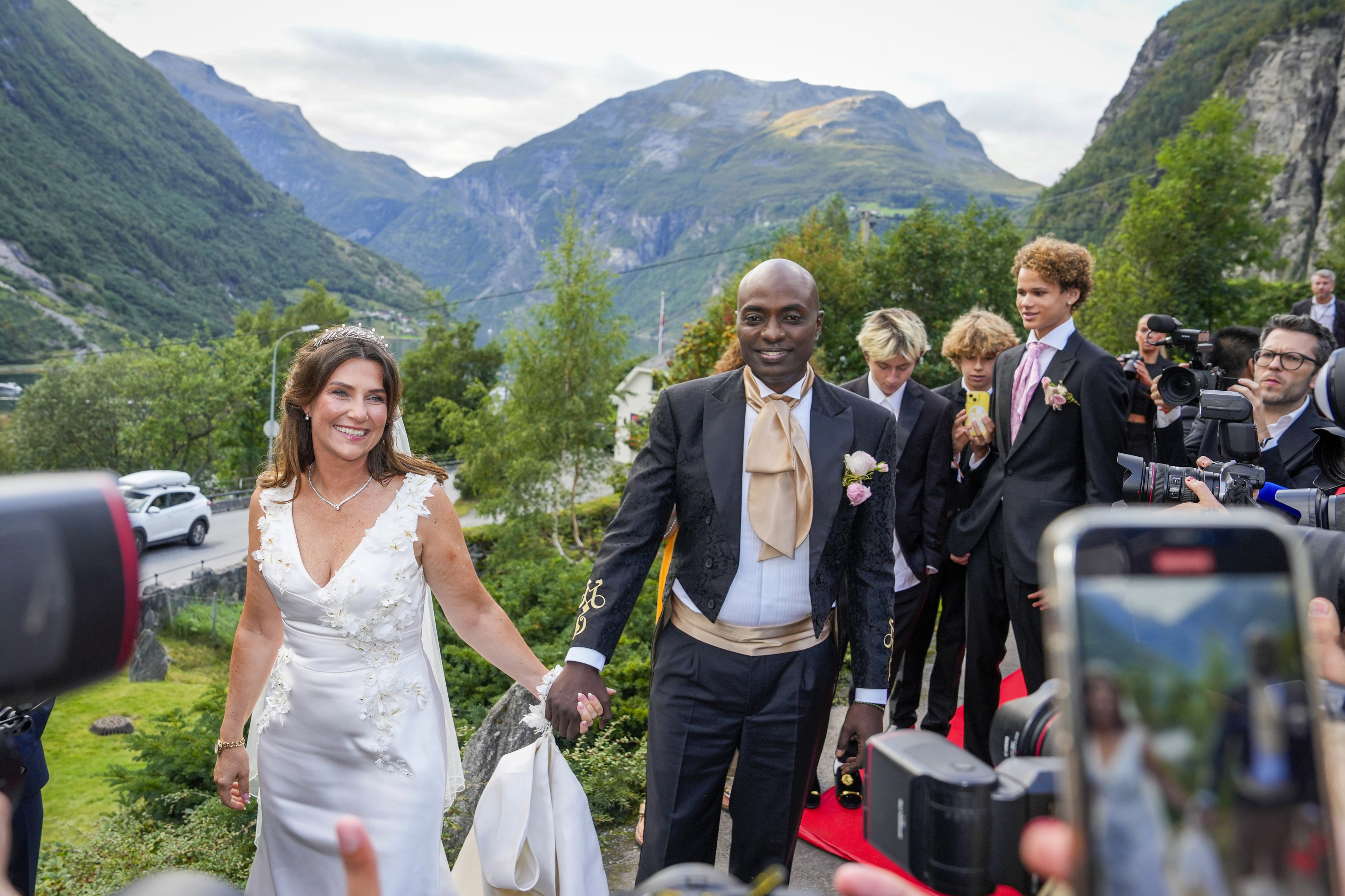 Norway's Princess Martha Louise and Durek Verrett arrive for their wedding party