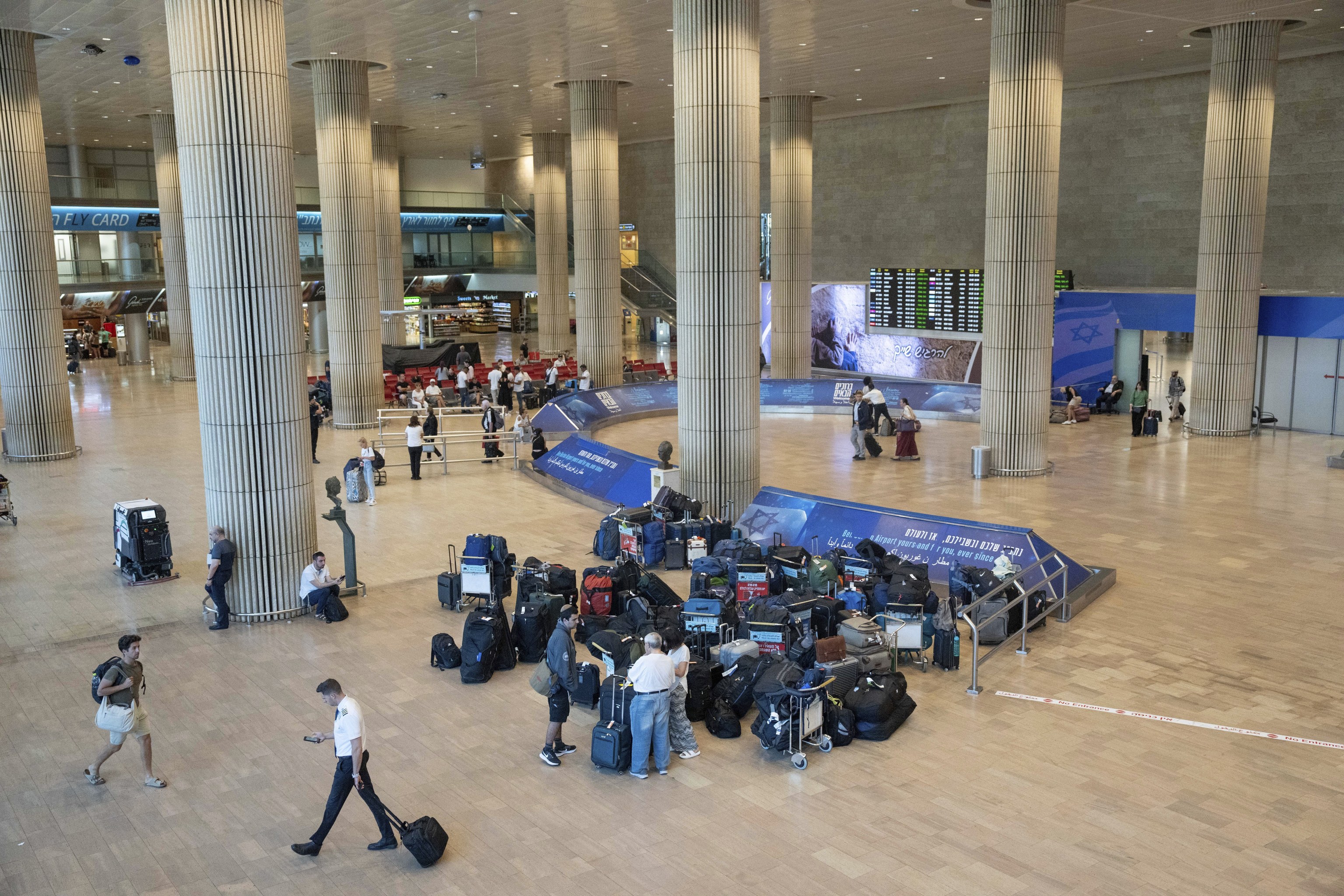 Outgoing flights at the airport were halted for two hours on Monday morning as part of a general strike launched in response to the deaths of hostages held in Gaza.